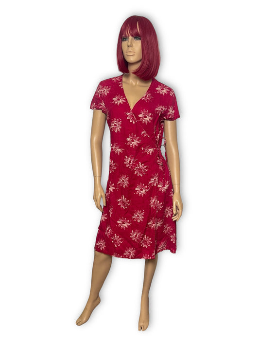 90’s Eddie Bauer Red Floral Wrap Dress (L/XL)