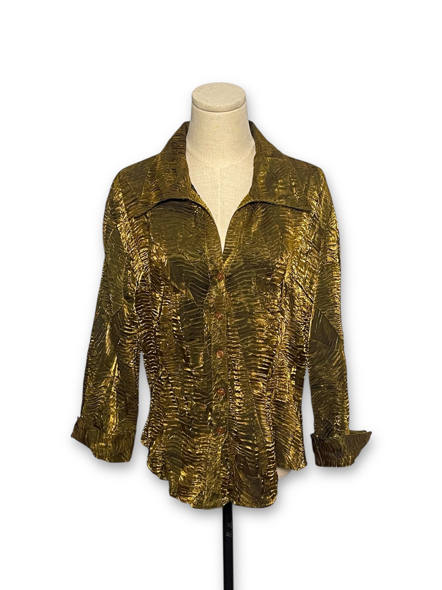 90’s Shiny Pleated Party Blouse (L)