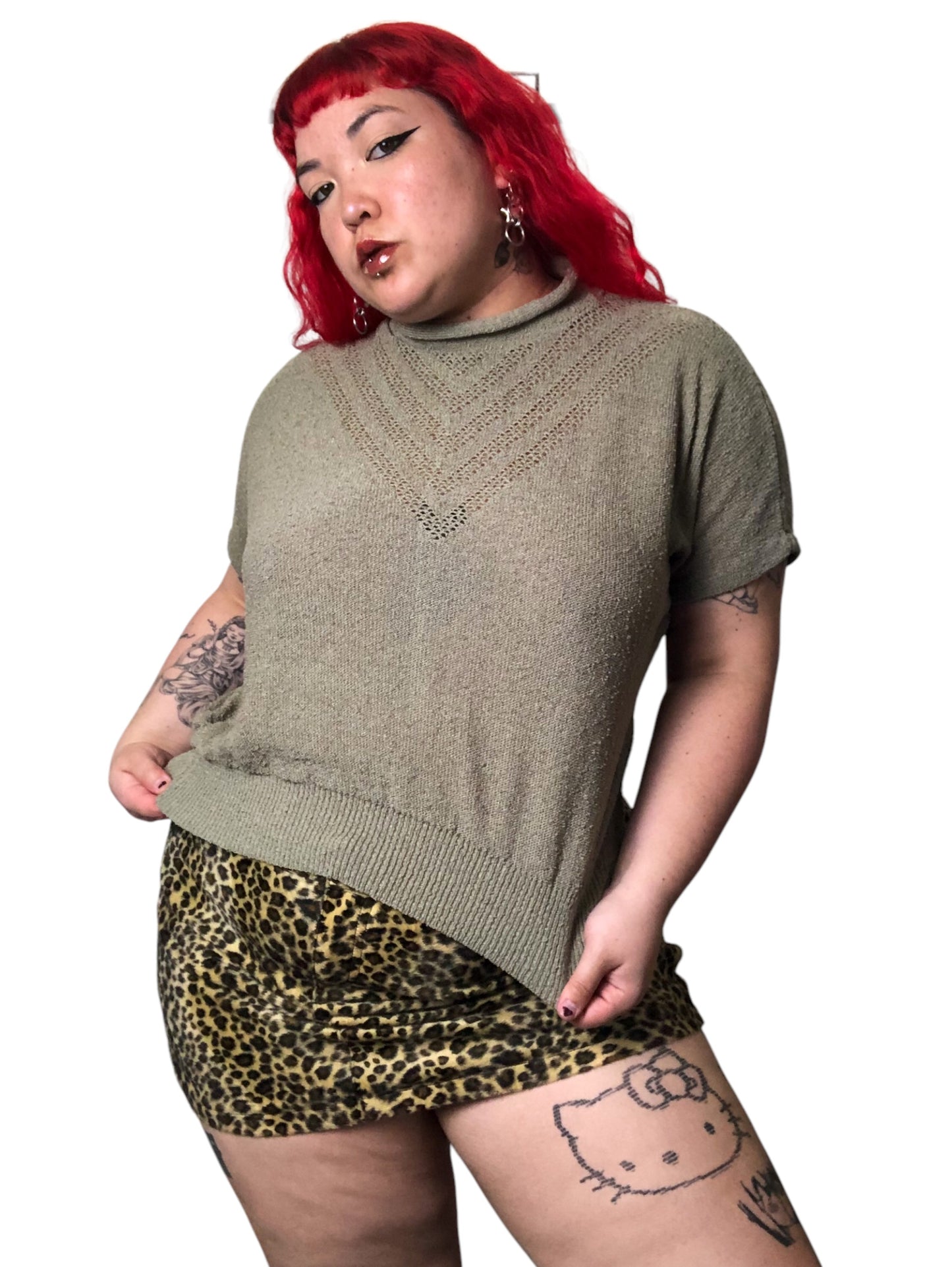 80’s Rejoice! Olive Green Turtleneck Shirt (L/XL/2X)