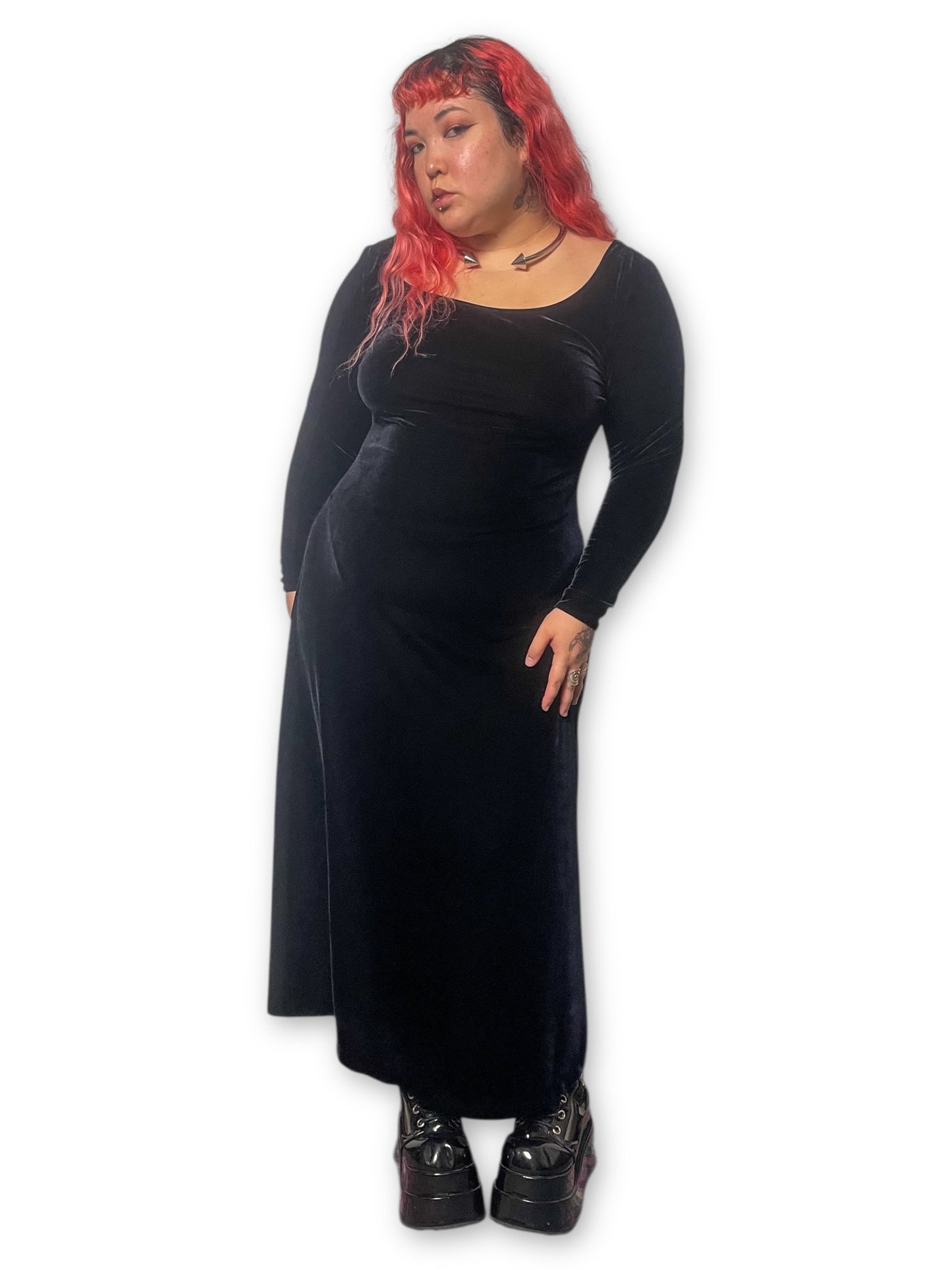 90’s Velvet Long Sleeve Maxi Dress (XL)