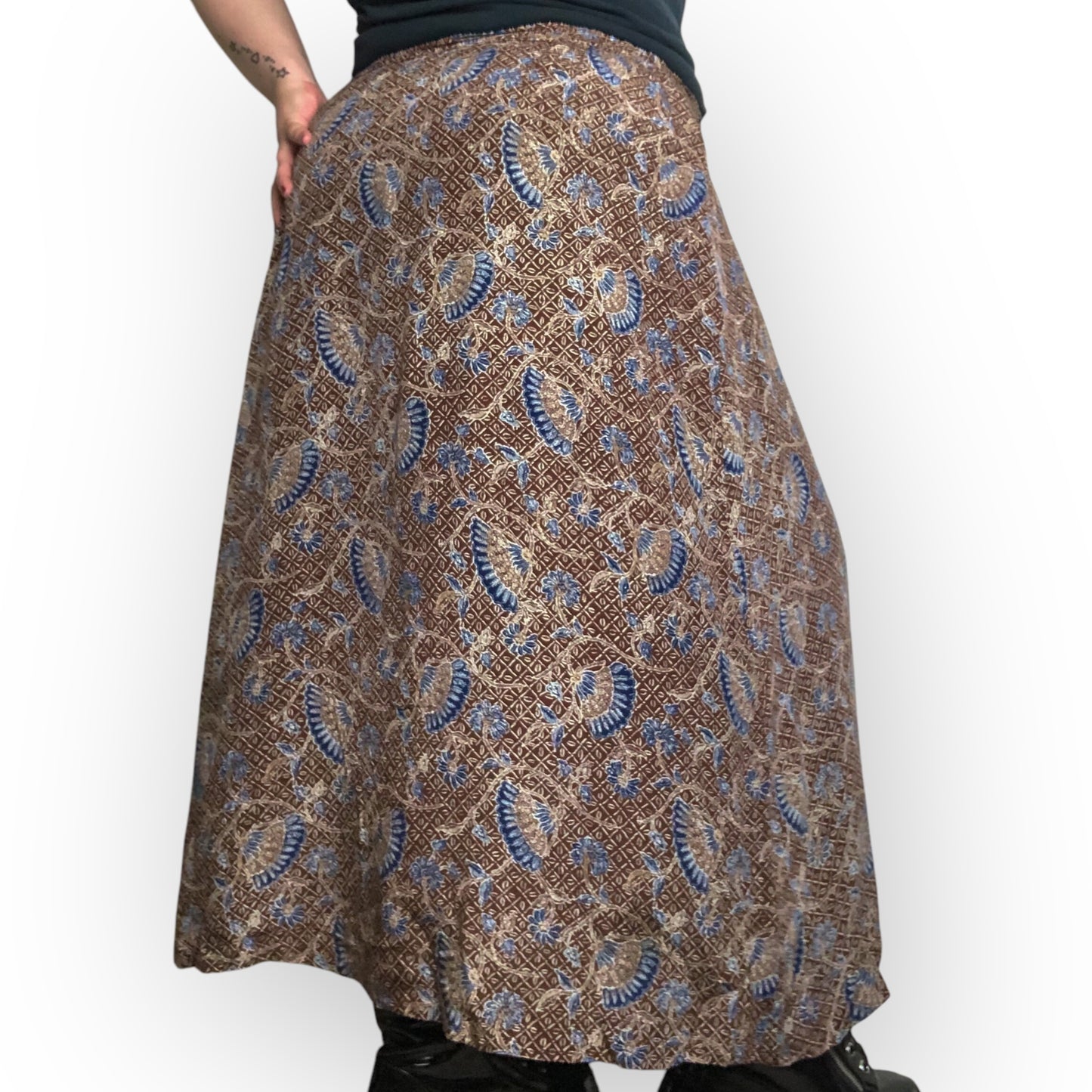 90’s Charter Club Brown Floral Patterned Maxi Skirt (3X)