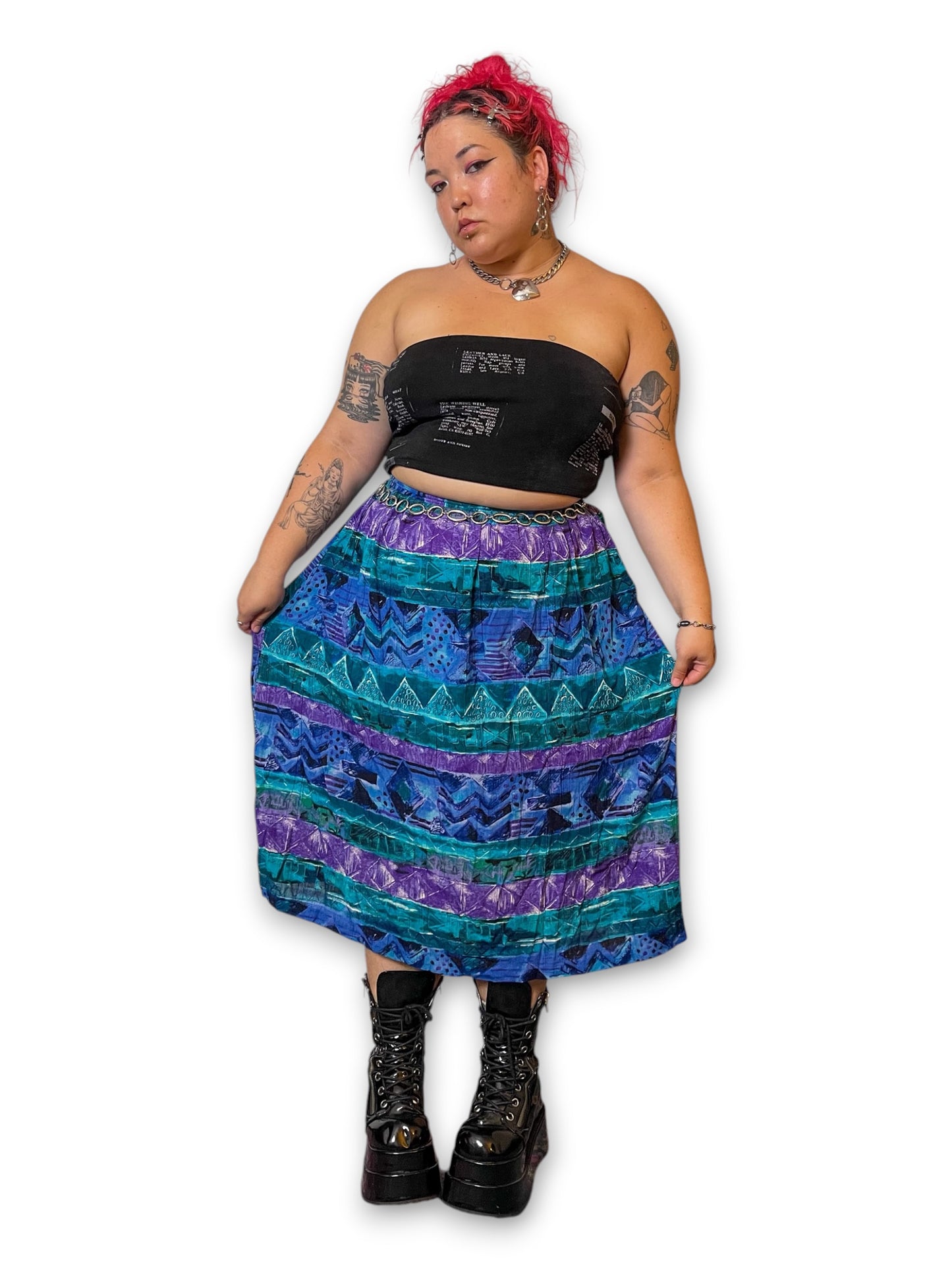 90’s Boho Retro Print Skirt (1X)