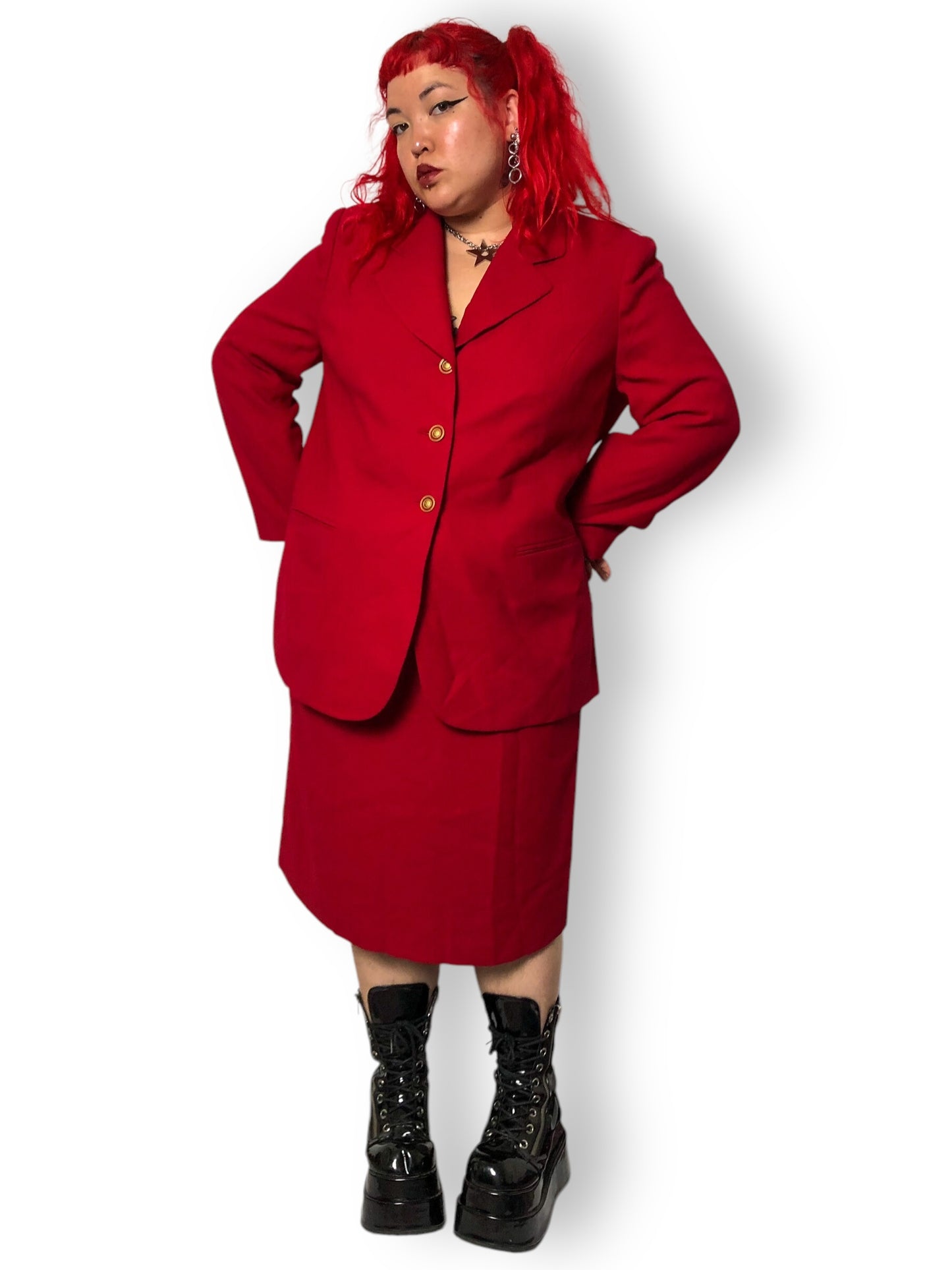 90’s/Y2K Kasper II for August Max Woman Red Skirt Suit (2X)