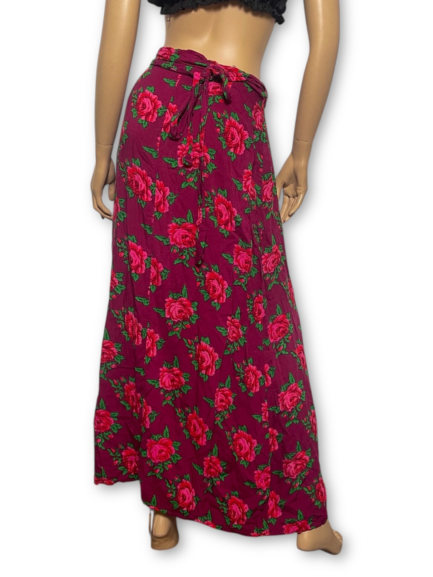 Vintage Magenta Floral Maxi Skirt (M)