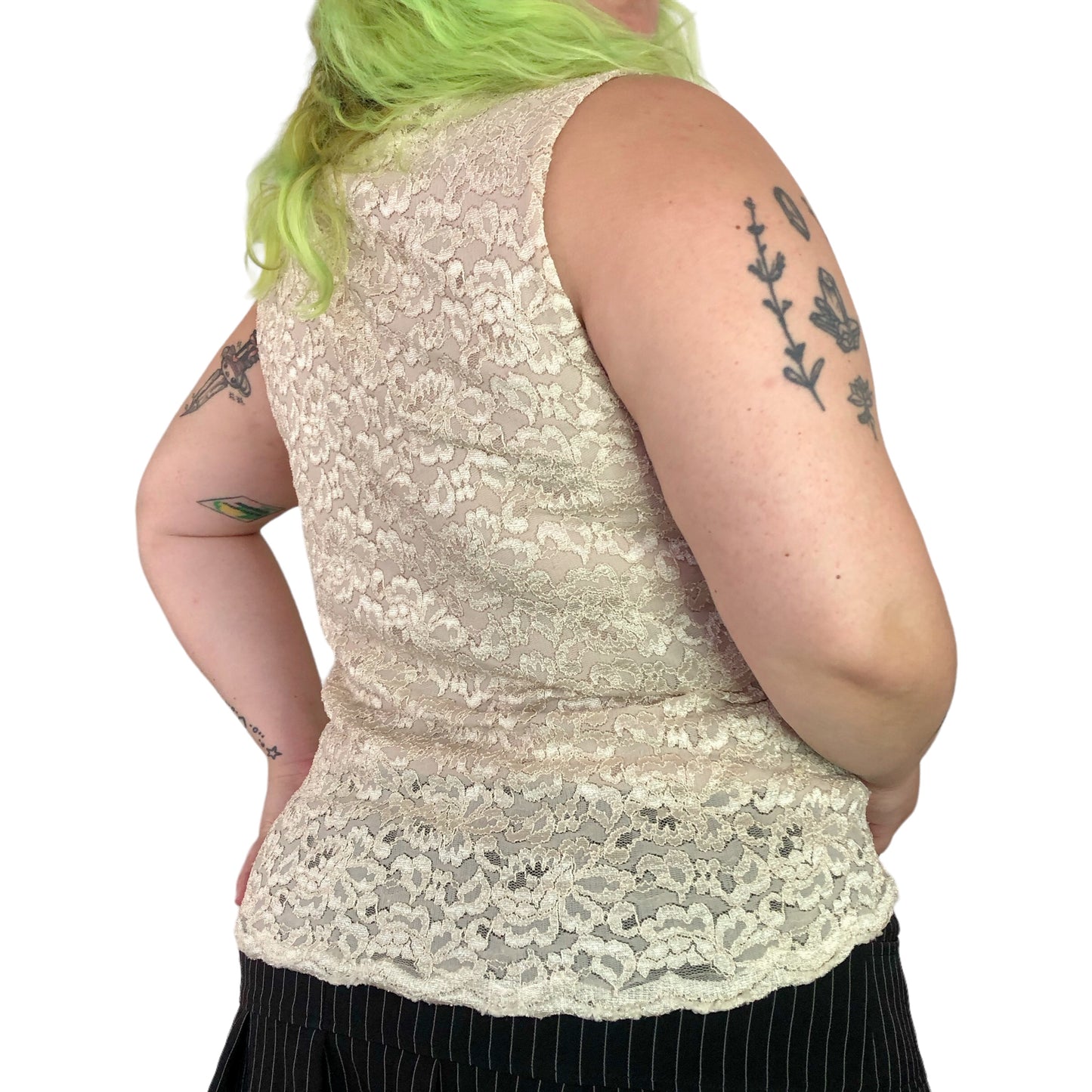 Y2K JM Collection Cream Floral Lace Tank Top (XL)