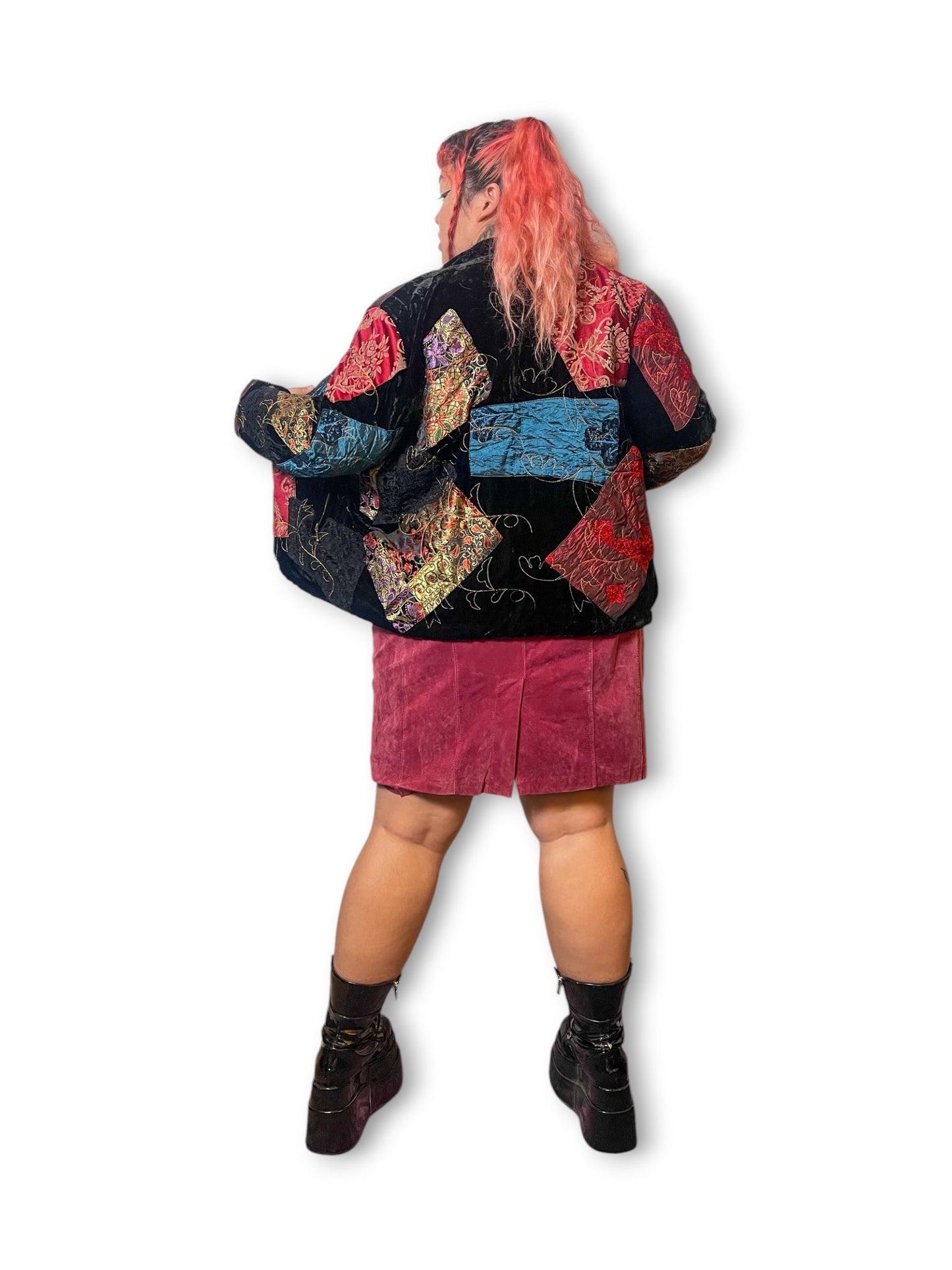 90’s/Y2K Patchwork Velvet Bomber Jacket (XL)