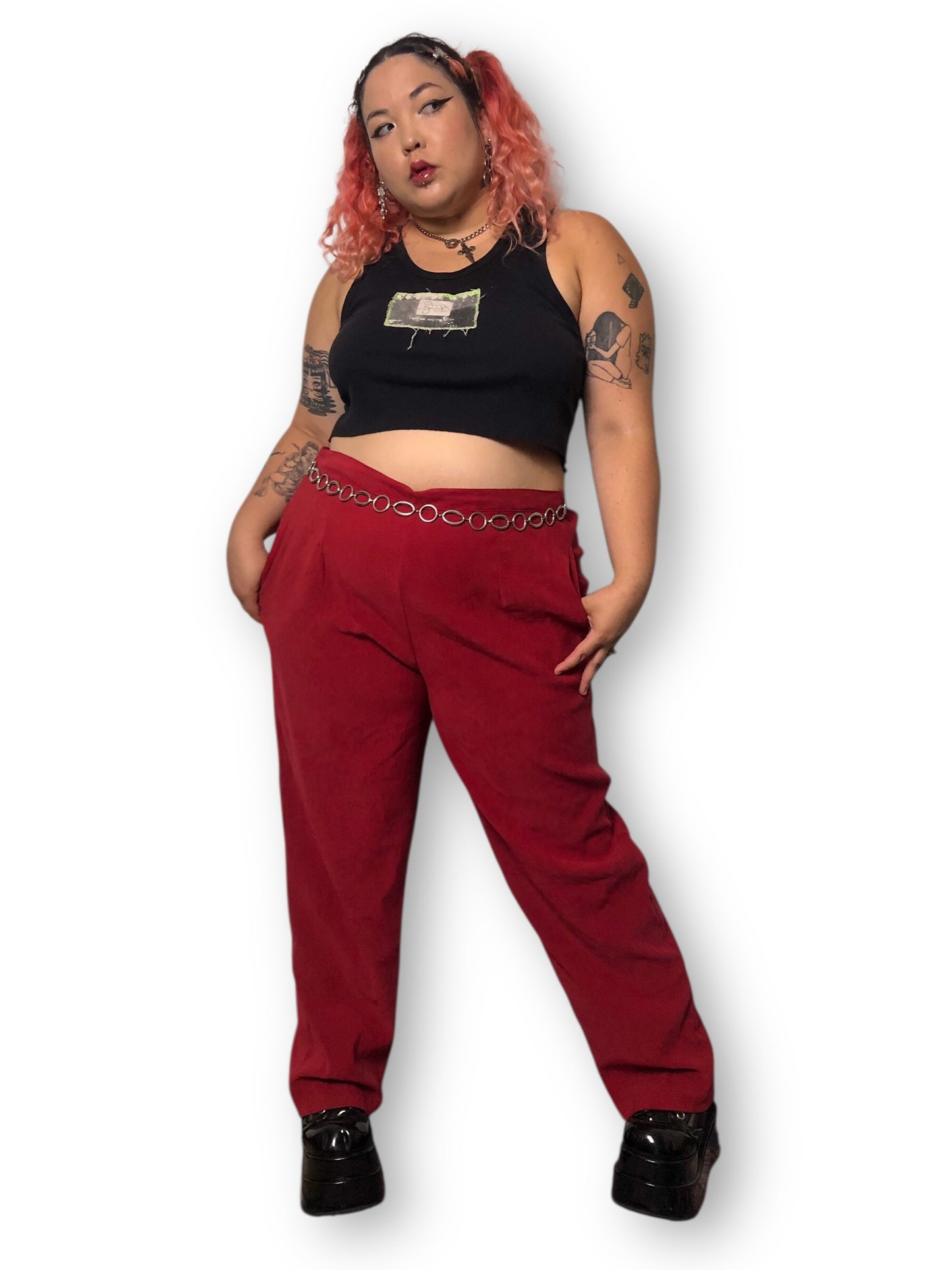 Y2K Joanna Red Faux Suede Pants (3X)