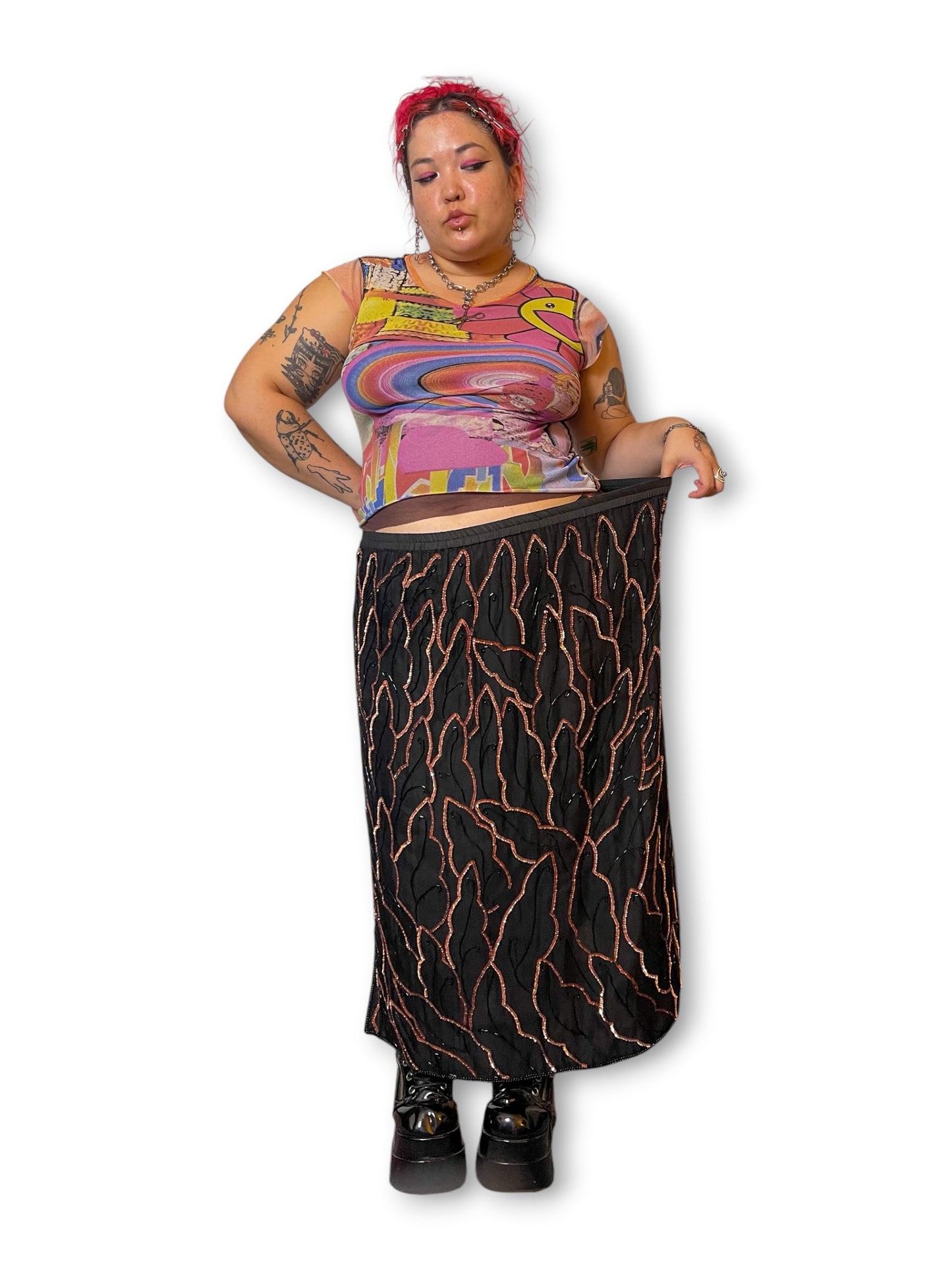 90’s Beaded Silk Midi Skirt (1X/2X/3X)