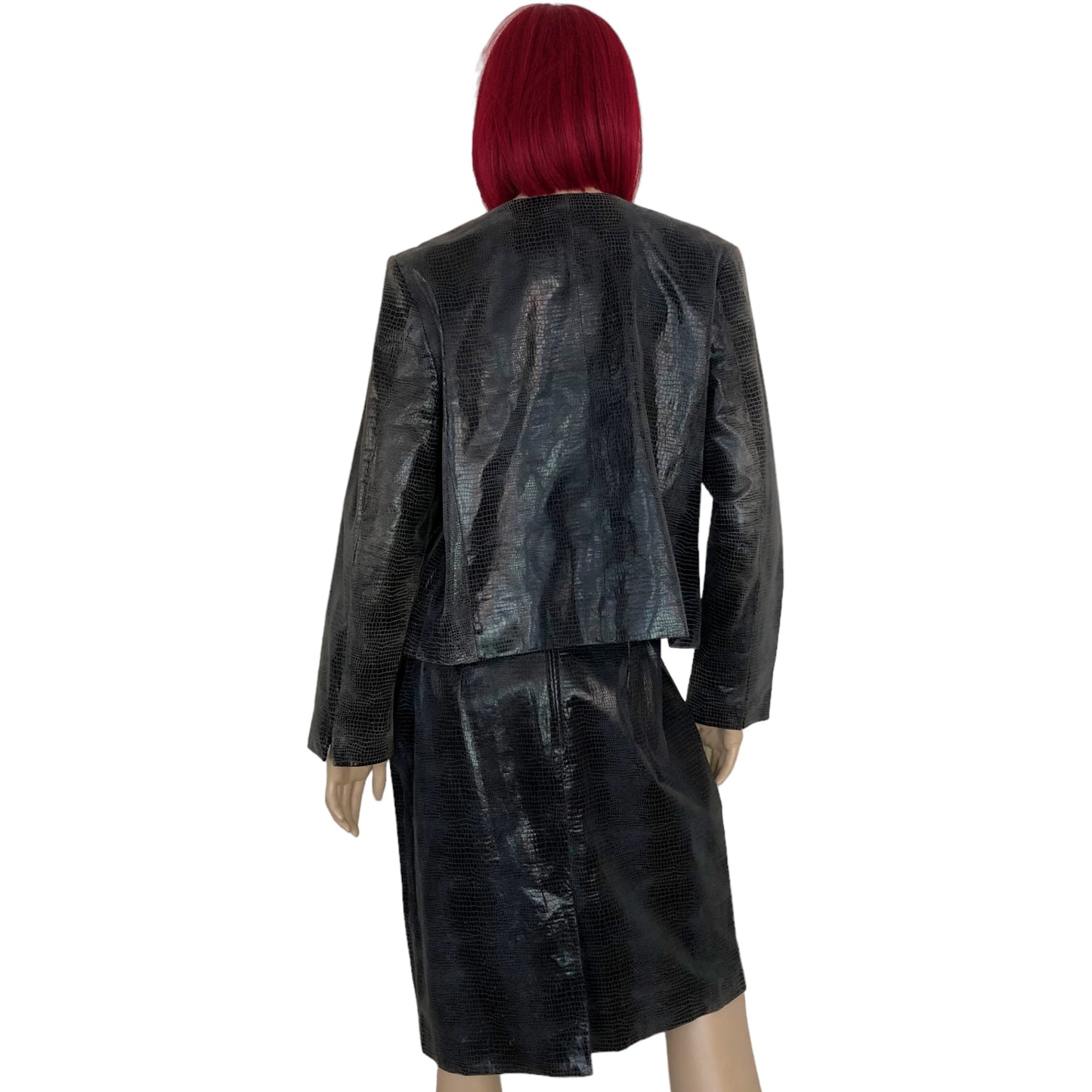 90’s Valerie Stevens Brown Leather Jacket + Pencil Skirt 2-Piece Set (L)