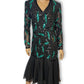 80’s Liz Elana Black and Teal Sequin Cocktail Dress (M)