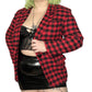 90’s/Y2K Jacqueline Ferrar Black and Red Gingham Plaid Blazer (XL)