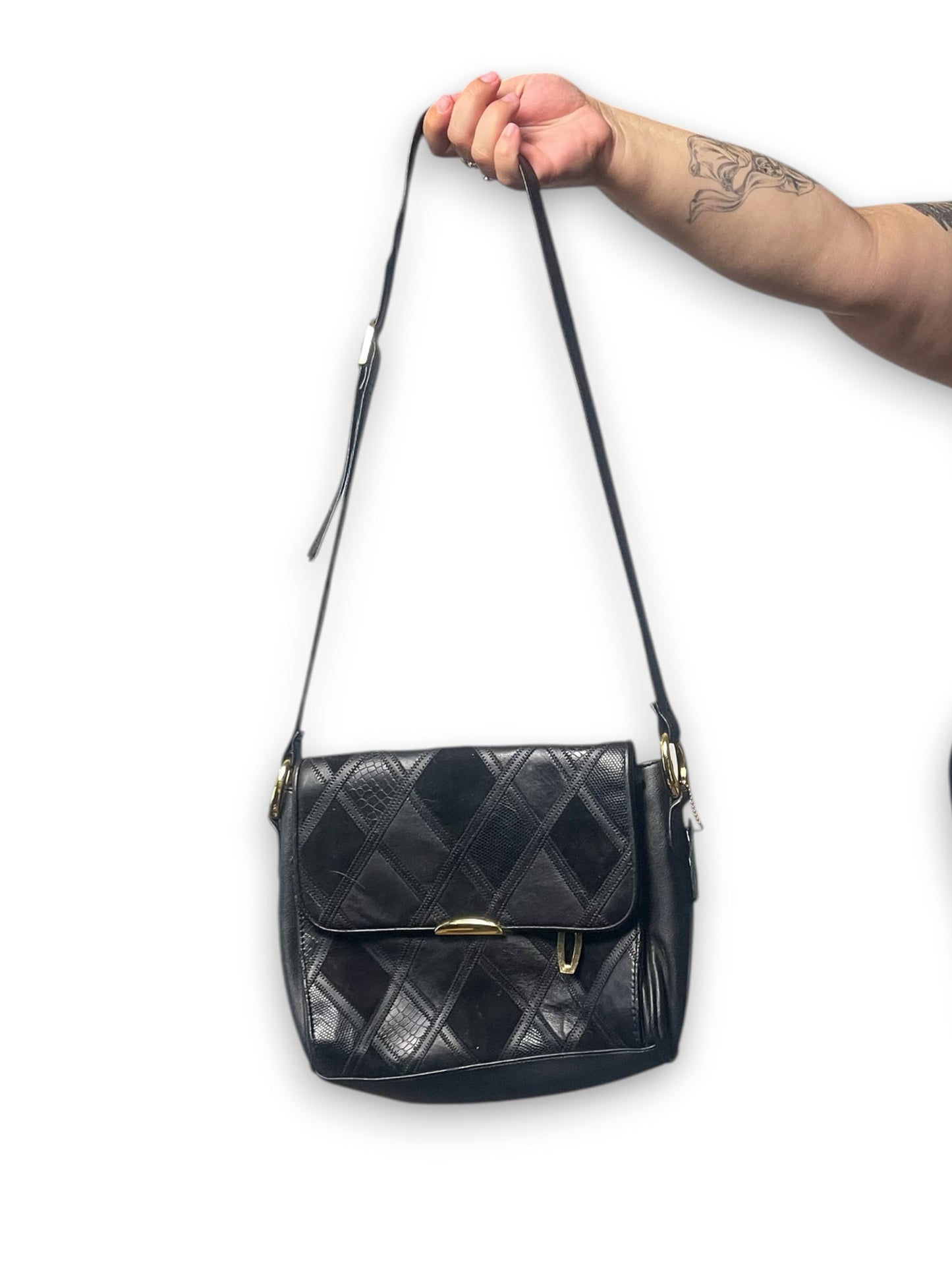 90’s Black Patchwork Leather Purse