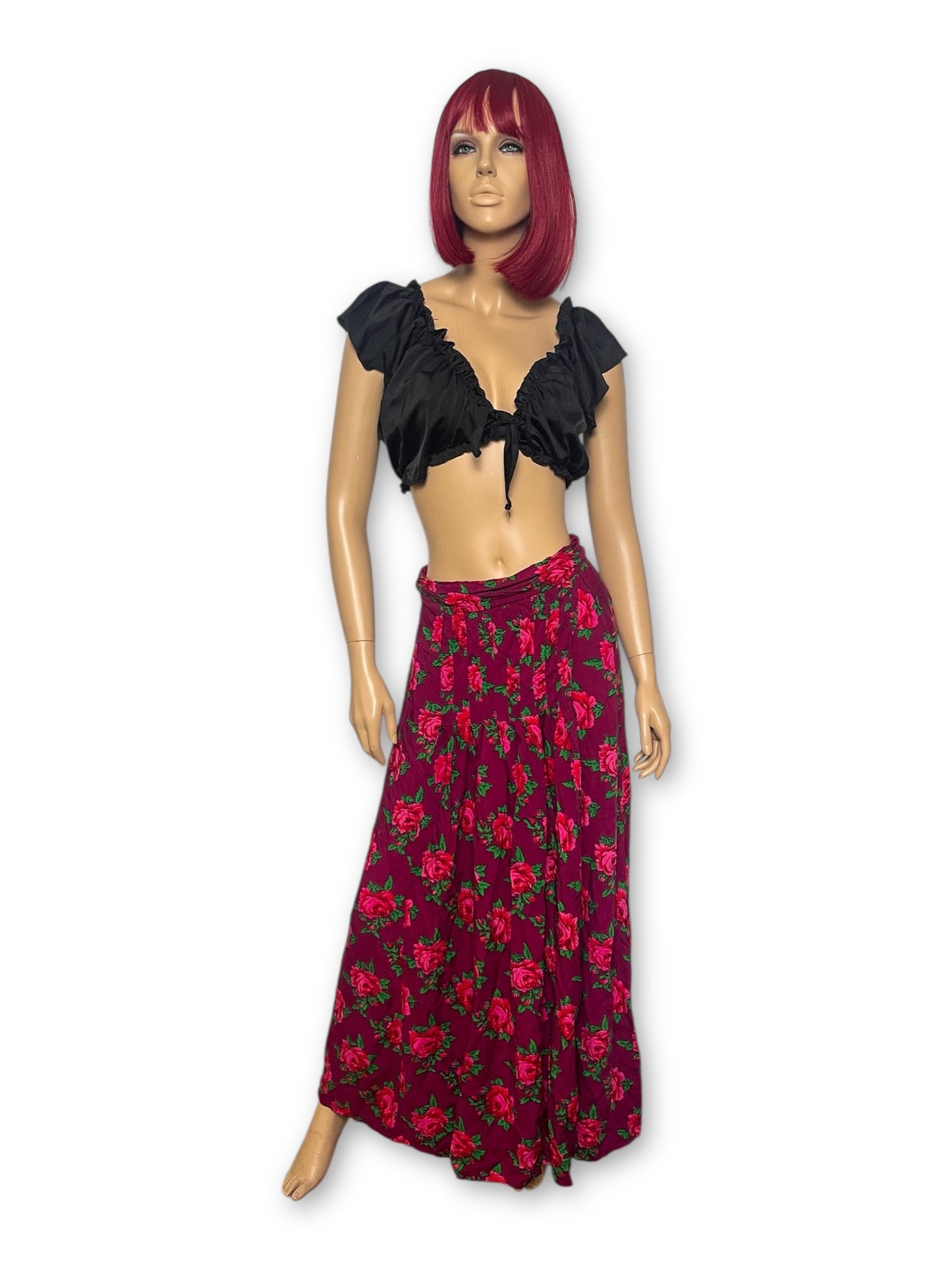 Vintage Magenta Floral Maxi Skirt (M)