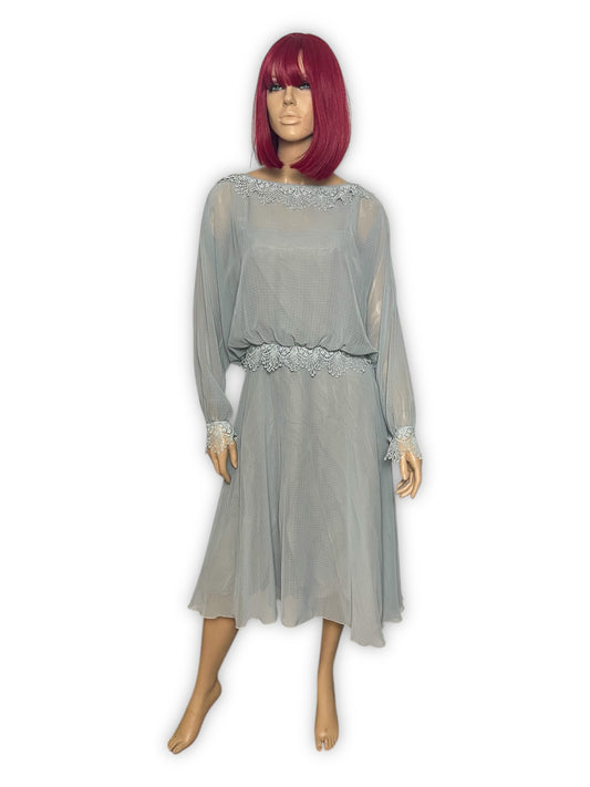 Vintage Gray Periwinkle Chiffon Dress (S/M)