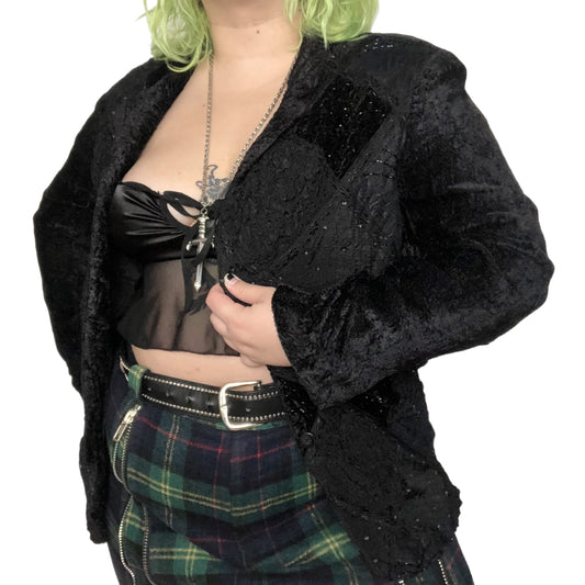 90’s/Y2K Sandy Starkman Black Patchwork Velvet Blazer (M)