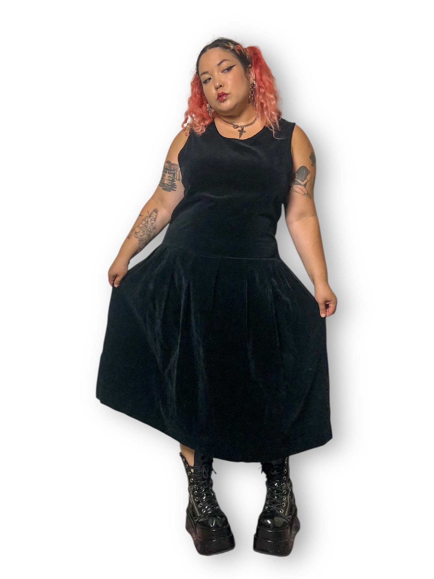 60’s/70’s Bechamel Black Velvet Midi Dress (XL)