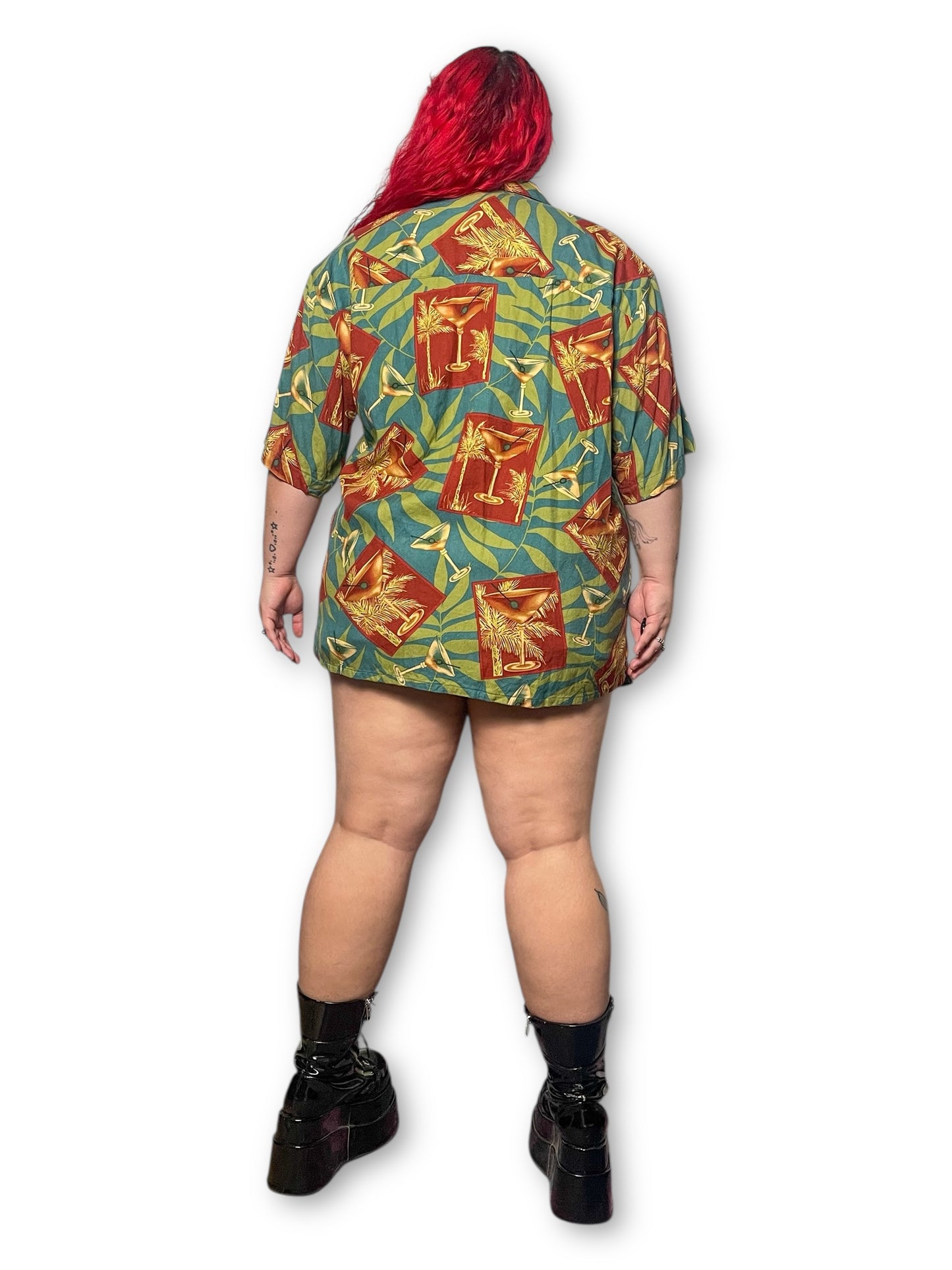 90’s/Y2K Island Republic Martini Print Hawaiian Shirt (2X/3X)
