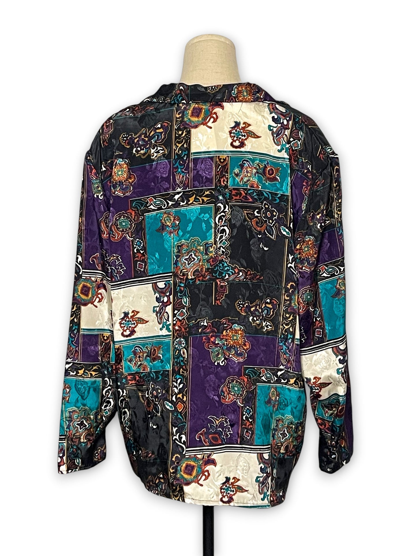 80’s/90’s Retro Satin Print Blouse (L/XL)