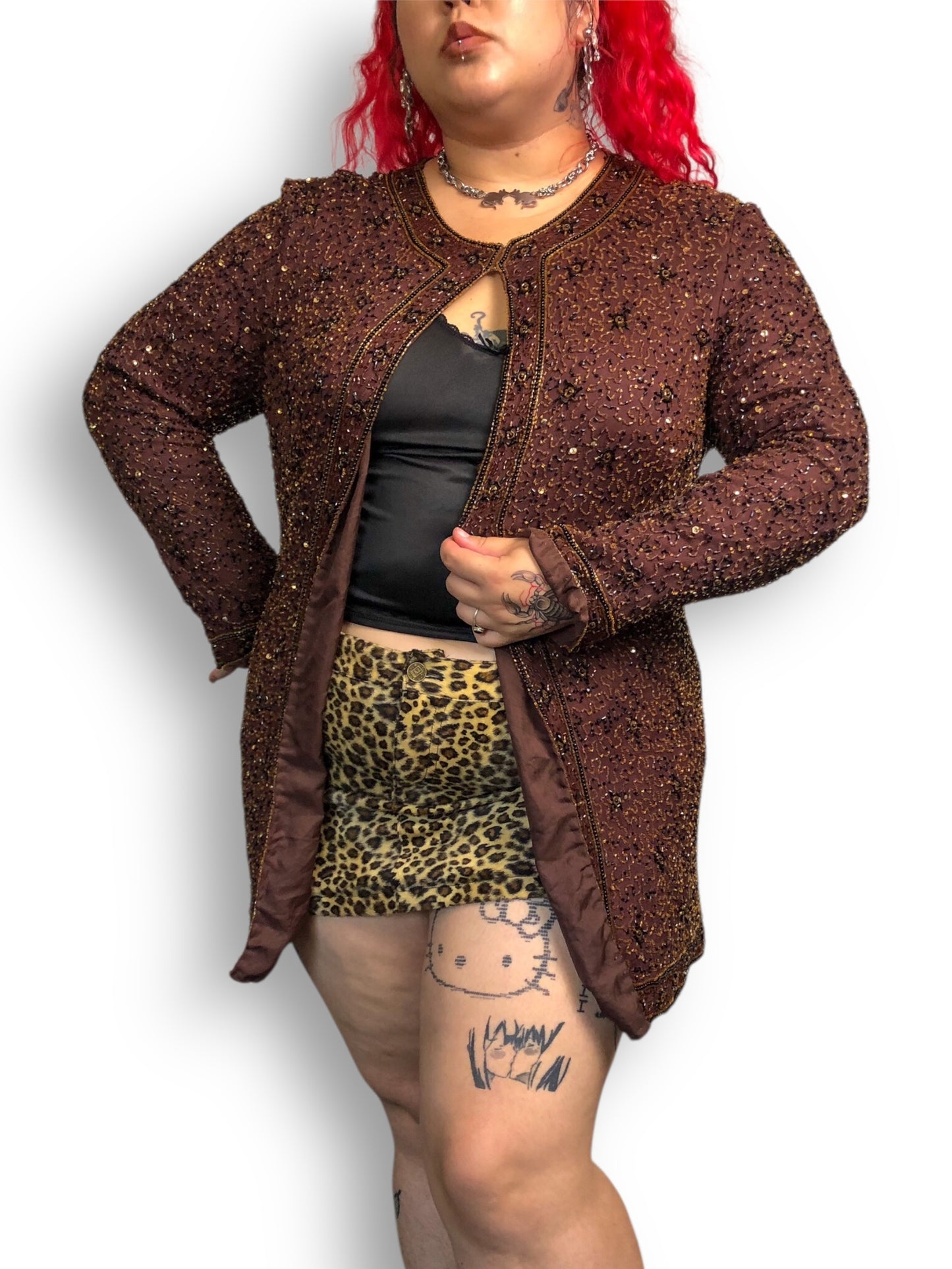 90’s Sténay Brown Beaded Cardigan (XL/2X)