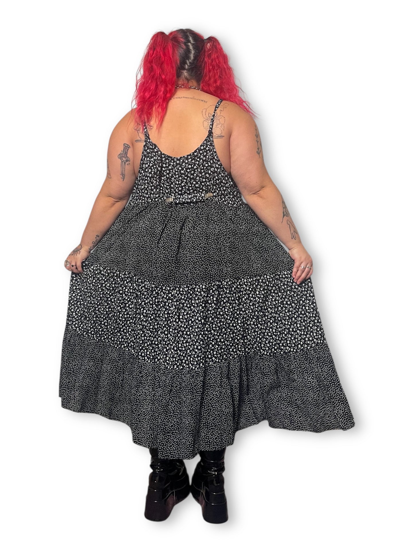 90’s Polka Dot Floral Tiered Maxi Dress (3X)