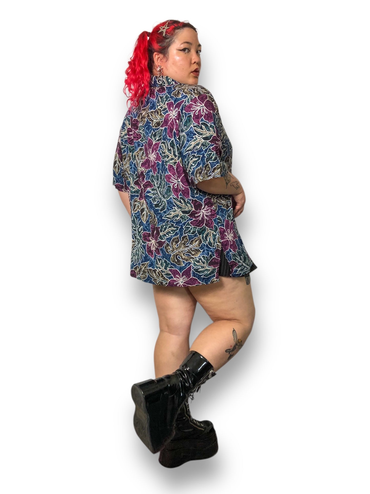 90’s/Y2K Hilo Hattie Blue and Purple Hawaiian Shirt (3X)