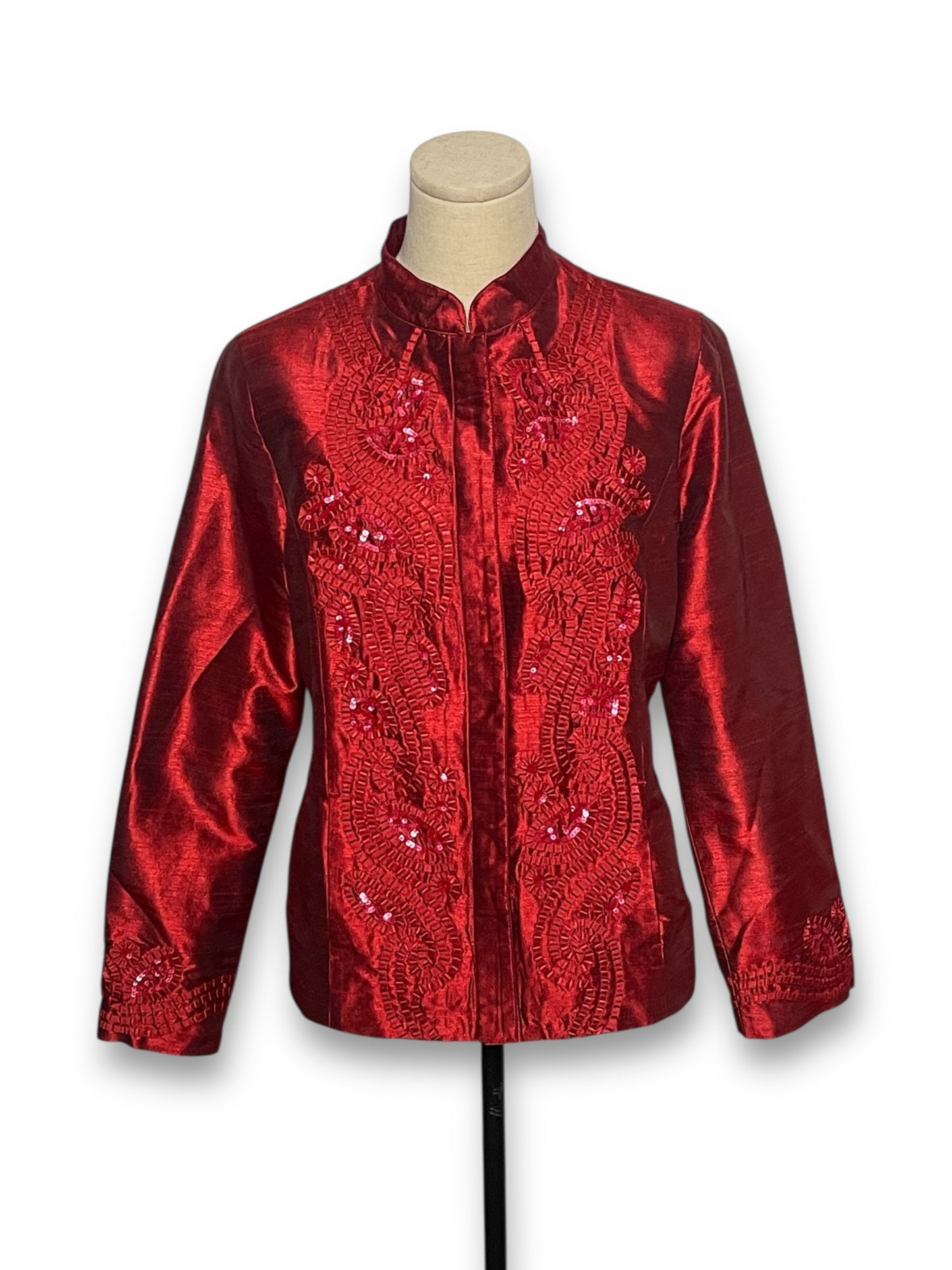 Y2K Chico’s Shiny Ruby Red Blouse (L)