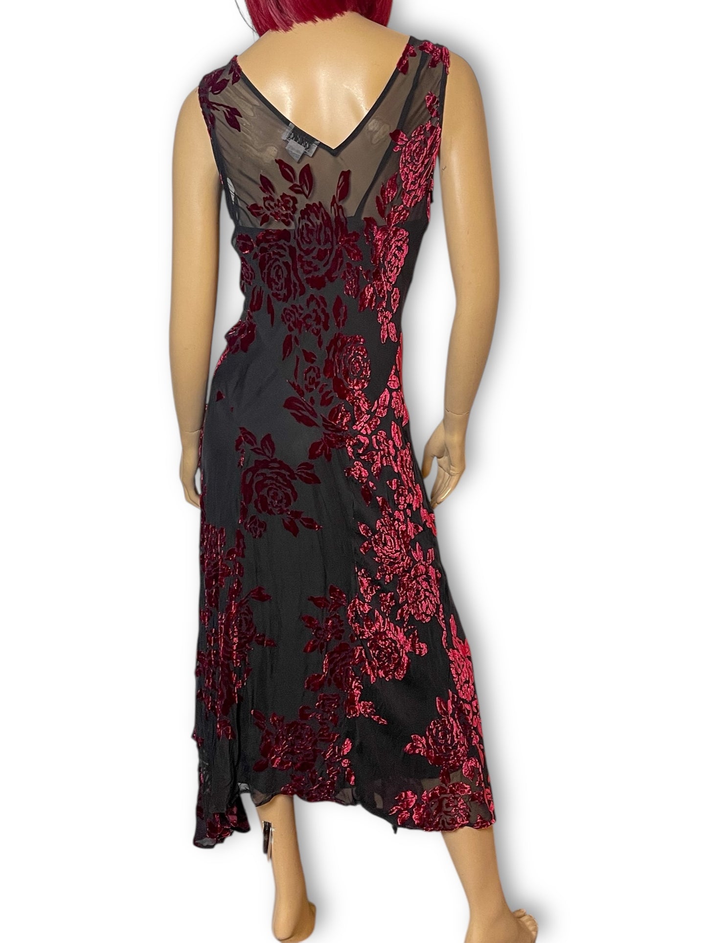 90’s/Y2K Robbie Bee Black and Red Floral Cocktail Dress (M)