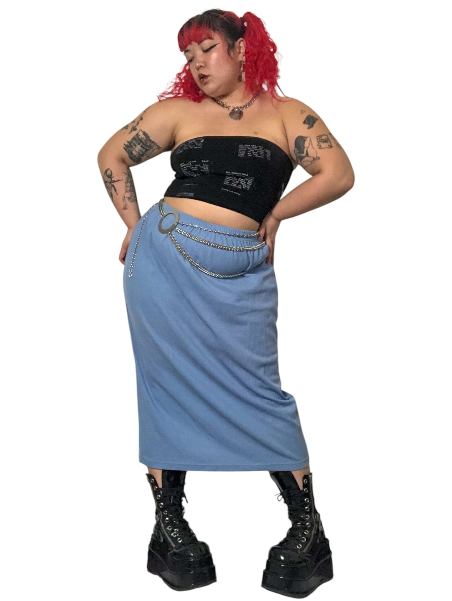 90’s Damasport Baby Blue Rib Knit Midi Skirt (3X)