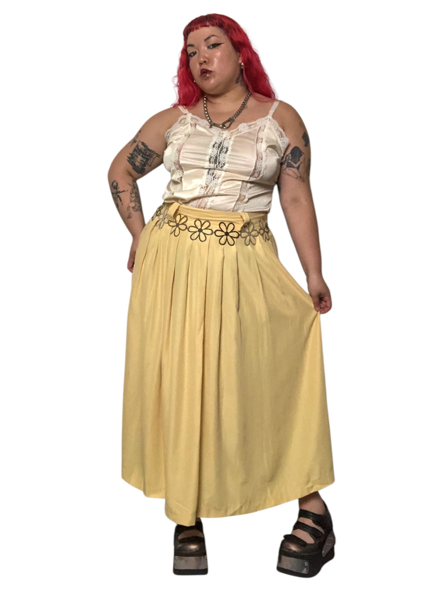 80’s/90’s Michael & Company Pale Yellow Pleated Midi Skirt (2X)