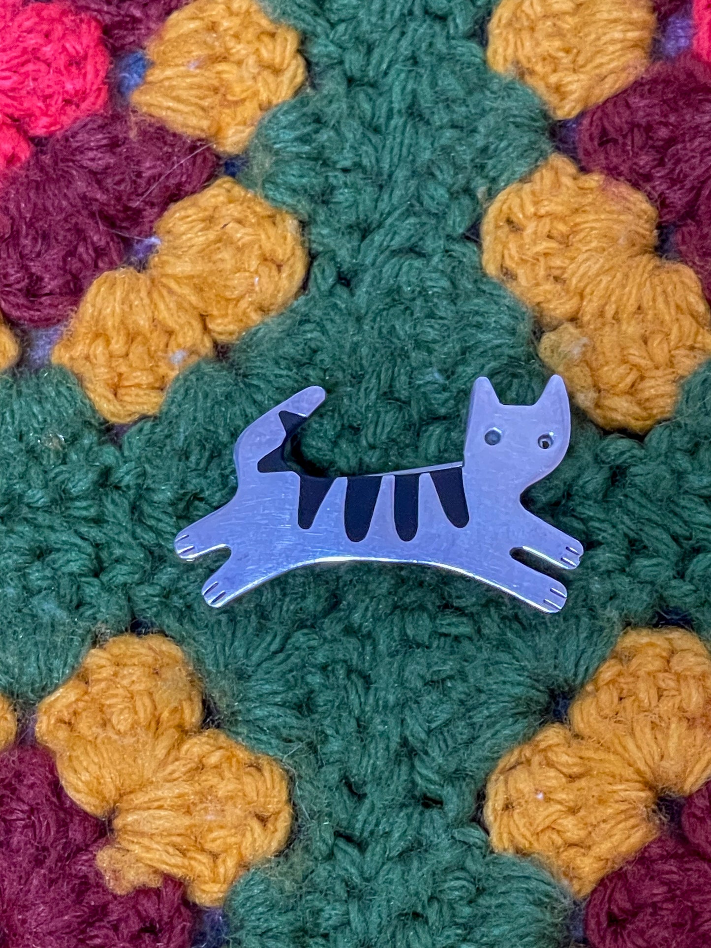 Vintage Silver Cat Brooch