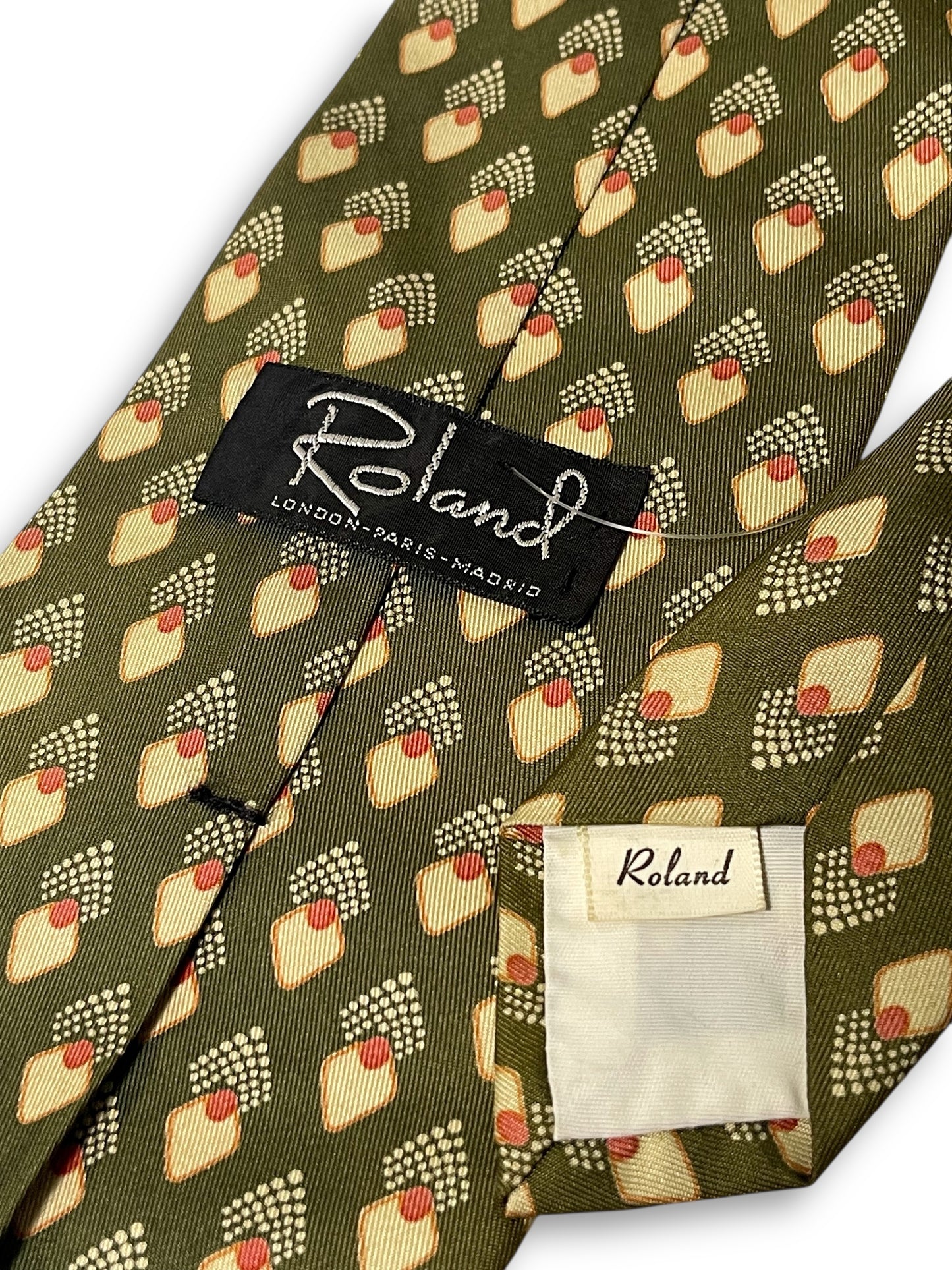 70’s Roland Olive Green Print Necktie