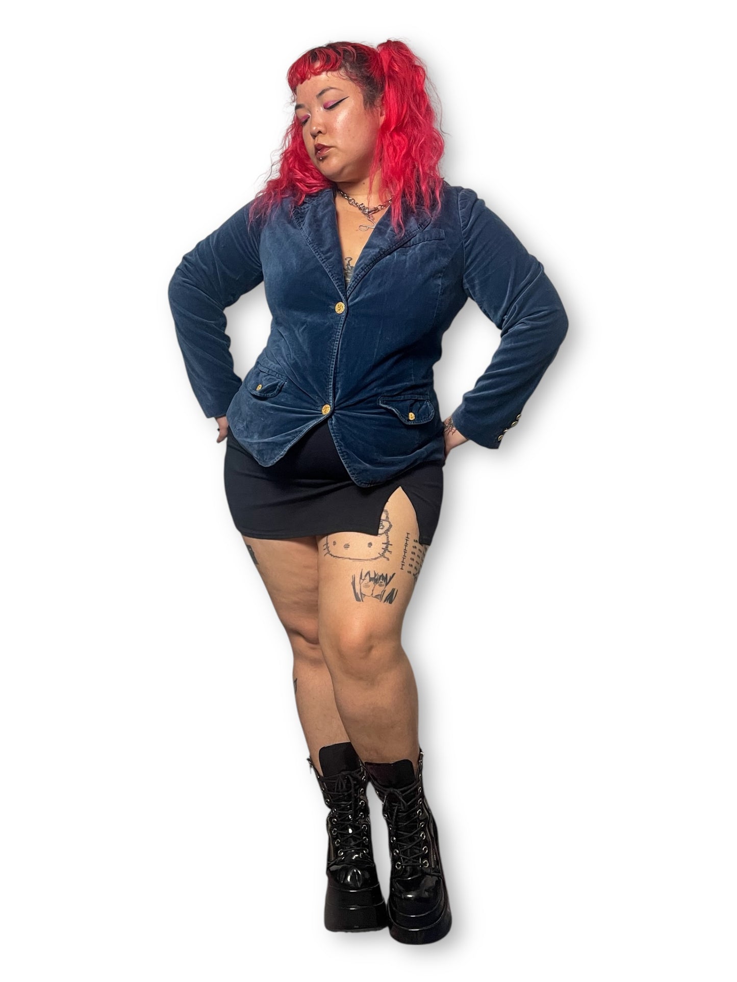 Y2K/Modern Lapis Blue Velvet Blazer (1X)