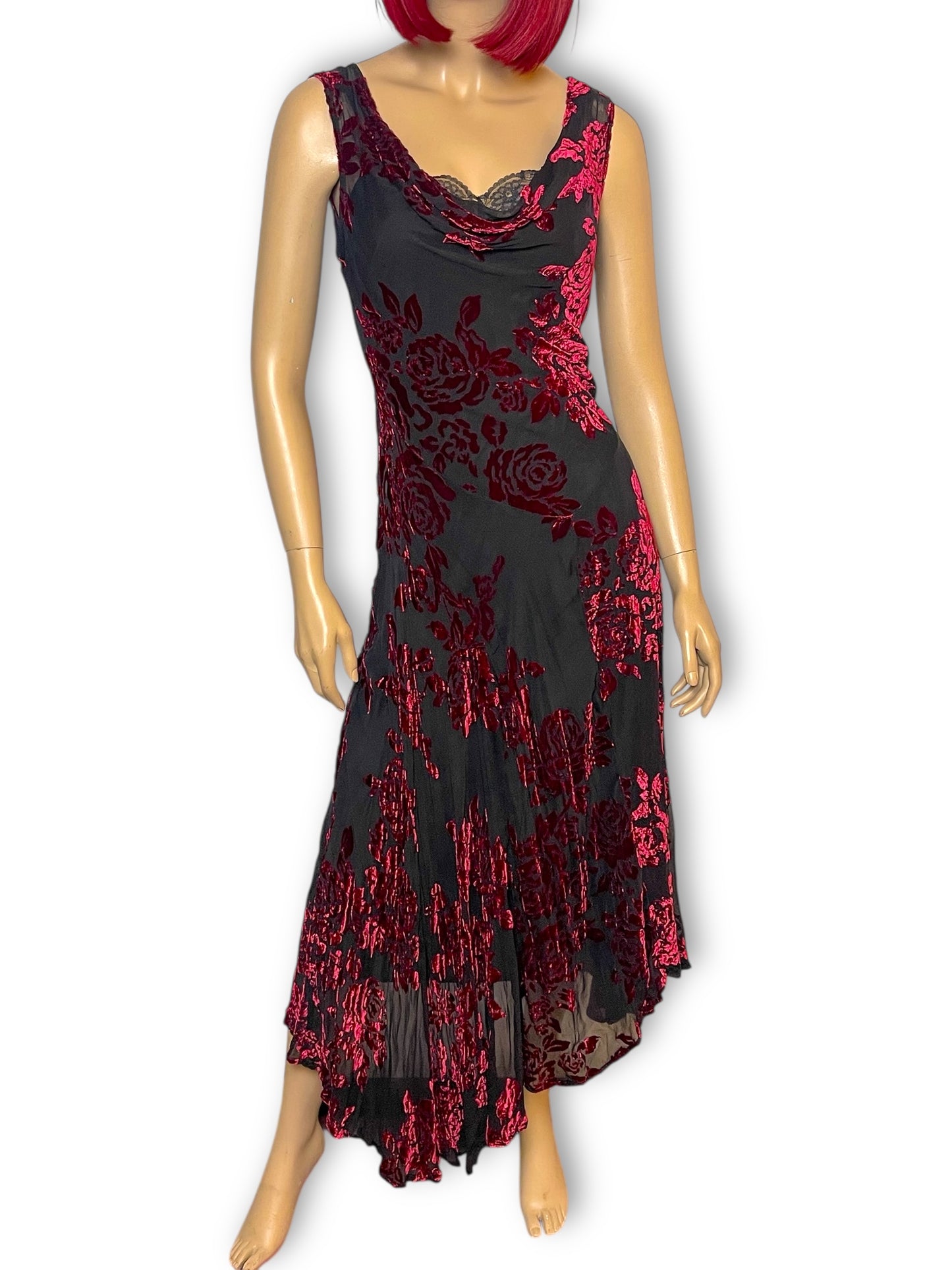 90’s/Y2K Robbie Bee Black and Red Floral Cocktail Dress (M)