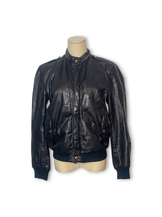 80’s Black Leather Biker Jacket (S/M)