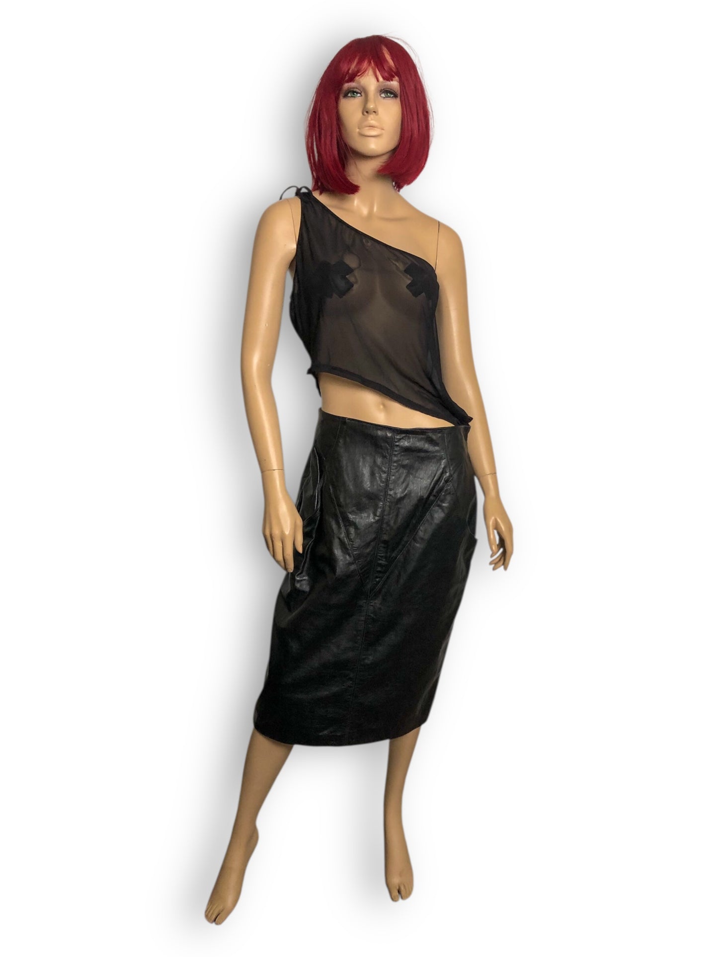 90’s/Y2K Black Leather Pencil Skirt (L)