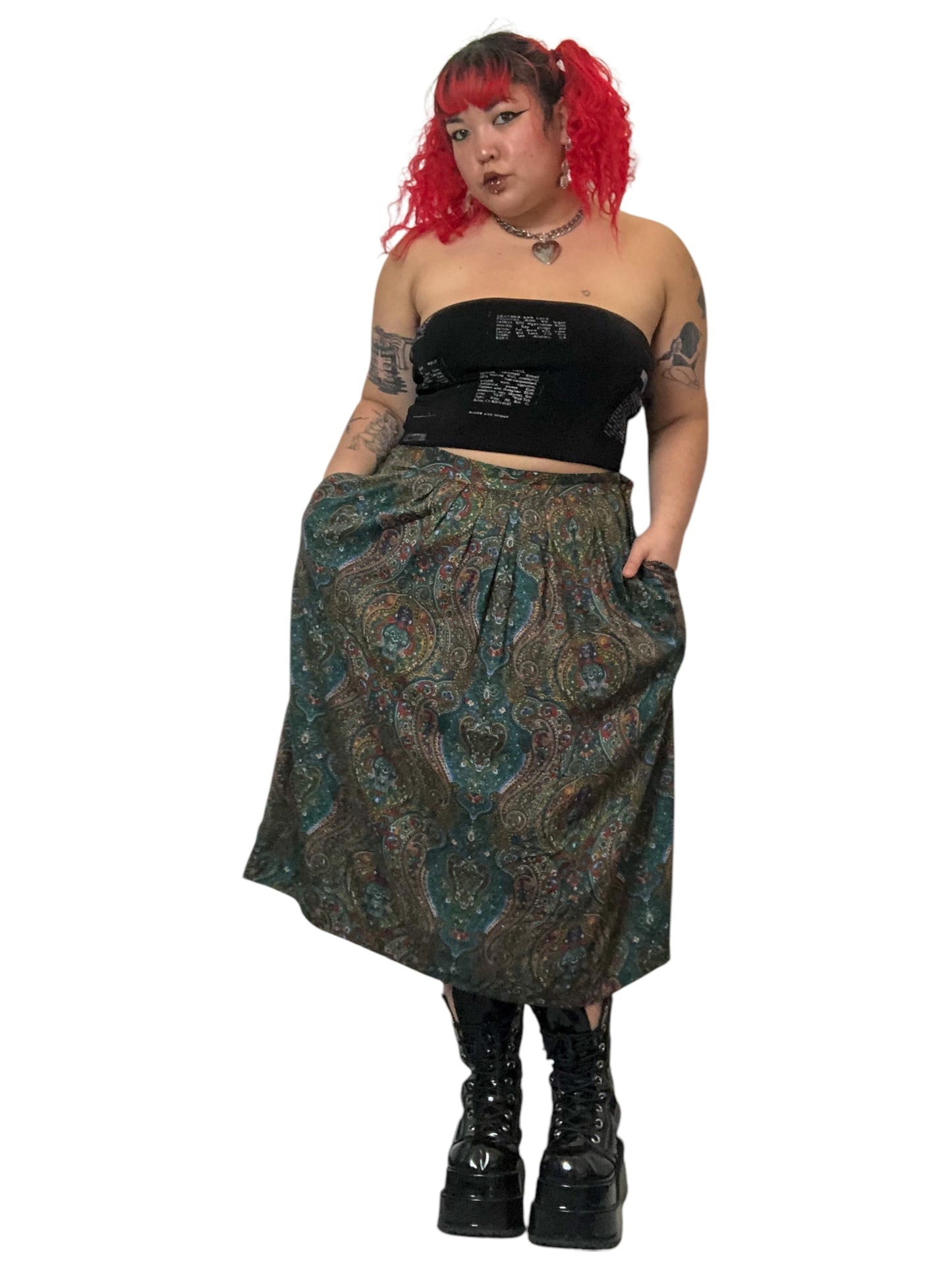 90’s Brownstone Woman Green Paisley Print Skirt (2X)