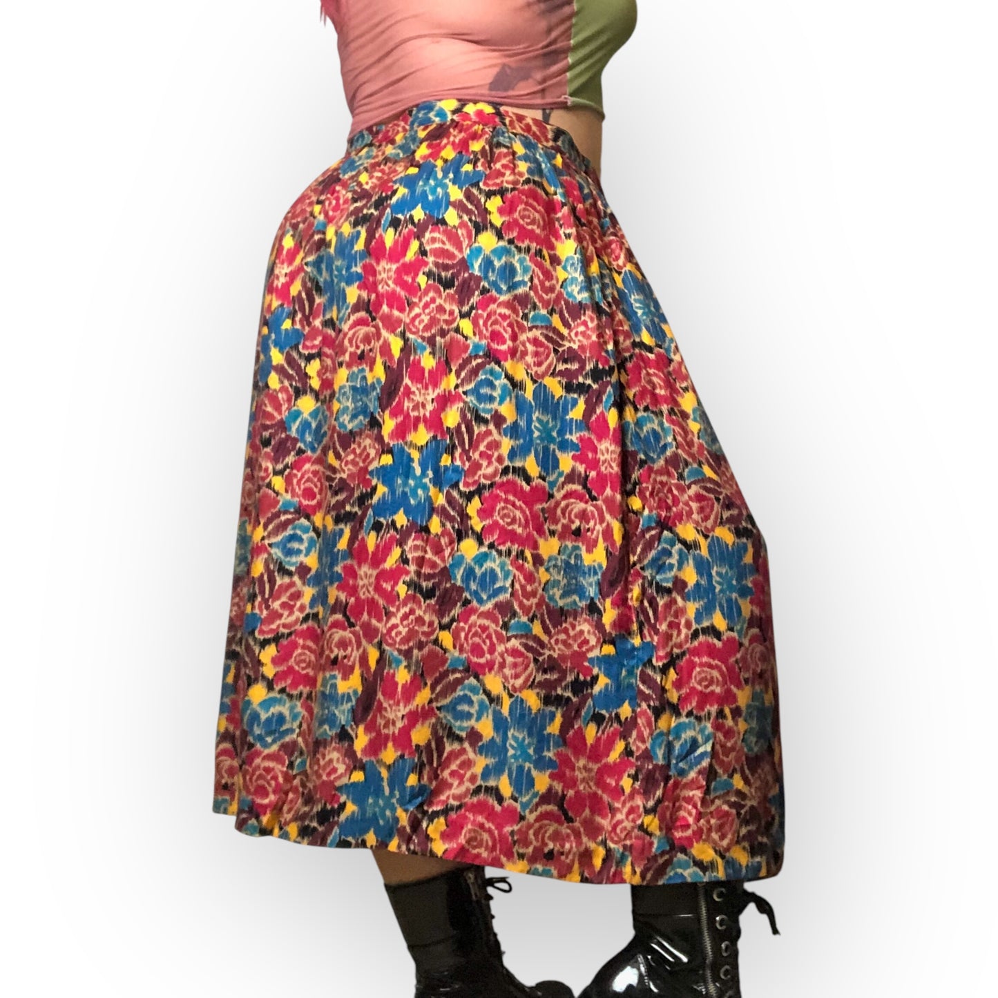 80’s Charter Club Colorful Floral Watercolor Print Skirt (2X)