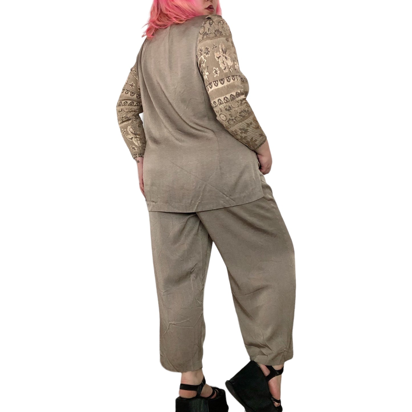 80’s/90’s Maren Gold Floral Blouse + Pant Set (2X/3X)