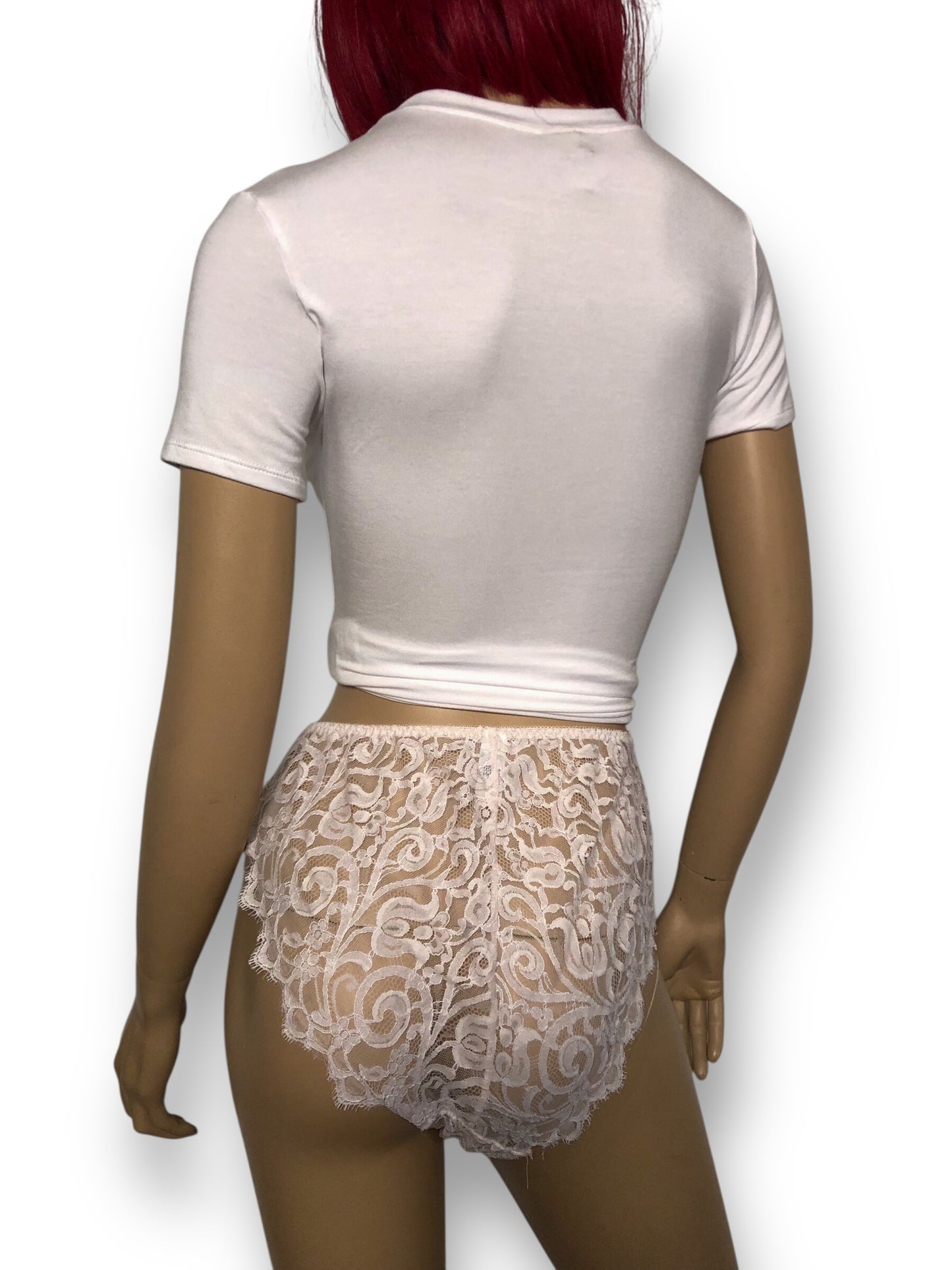 80’s Christian Dior White Lace High-Cut Panties (L)
