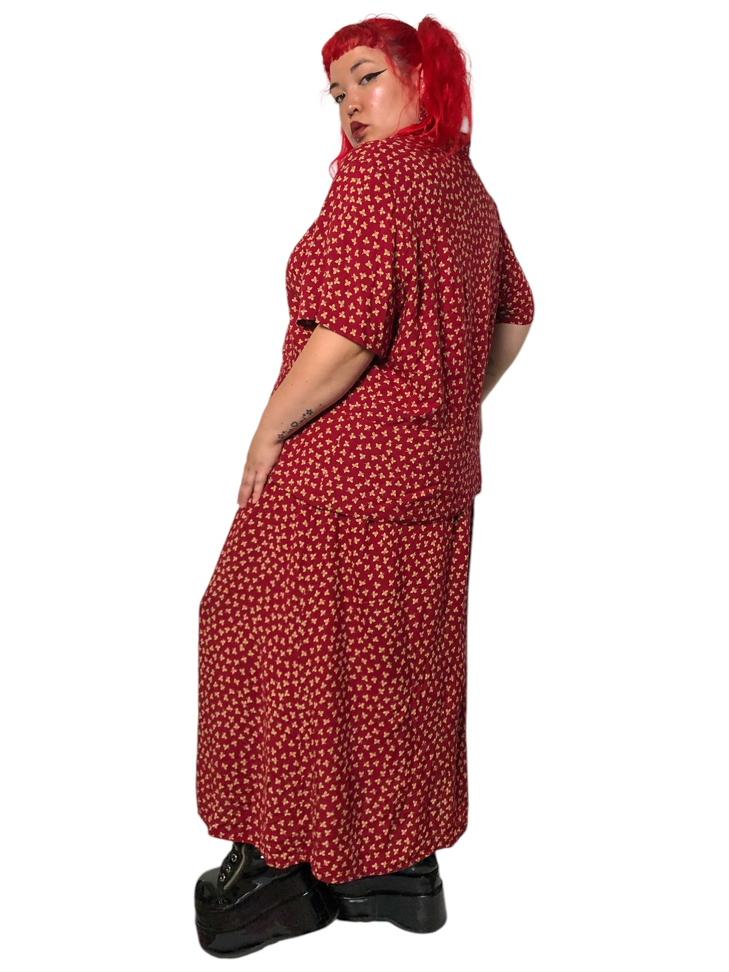 90’s Maggie McNaughton Burgundy Print 2-Piece Set (3X)
