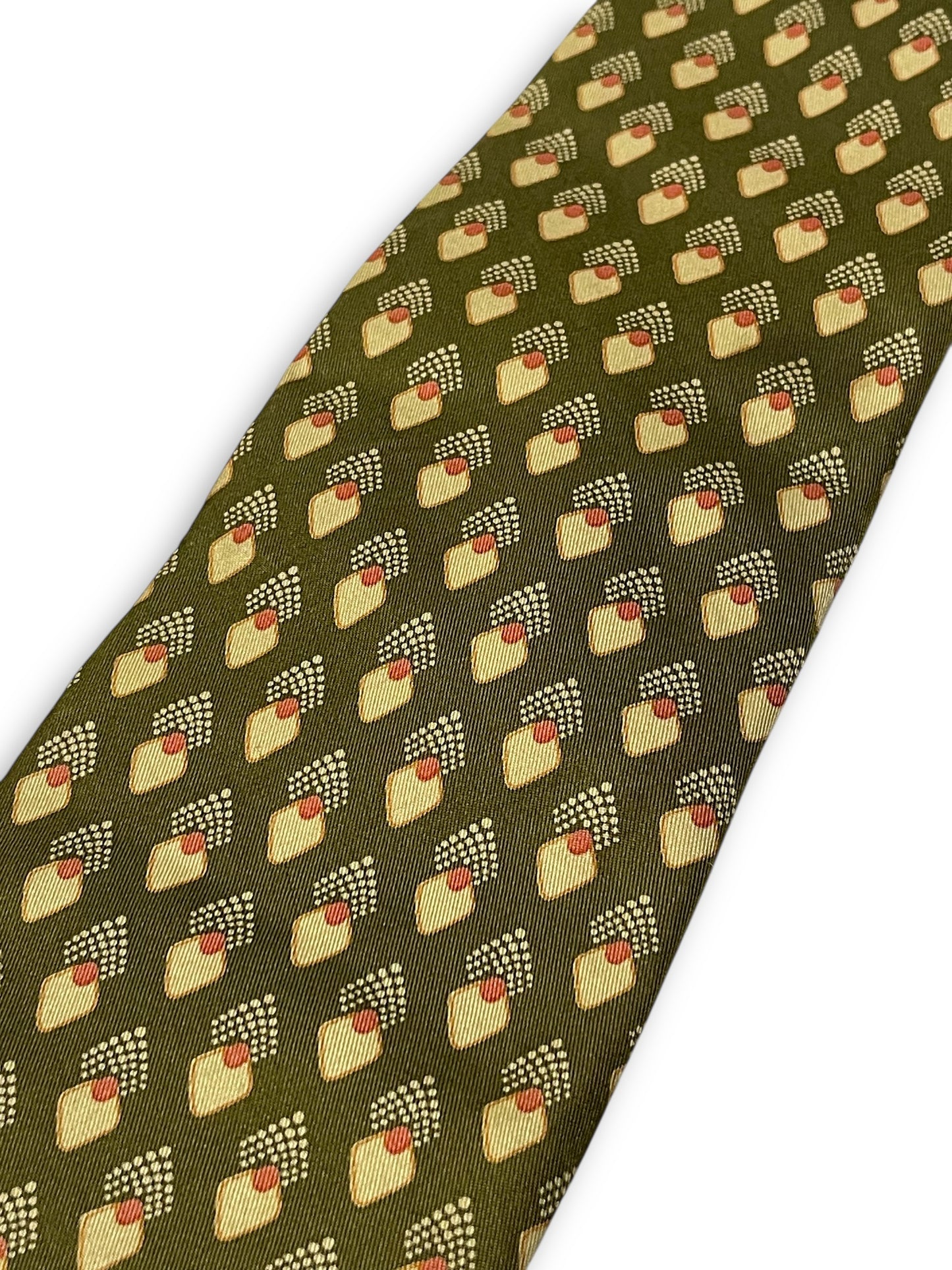 70’s Roland Olive Green Print Necktie