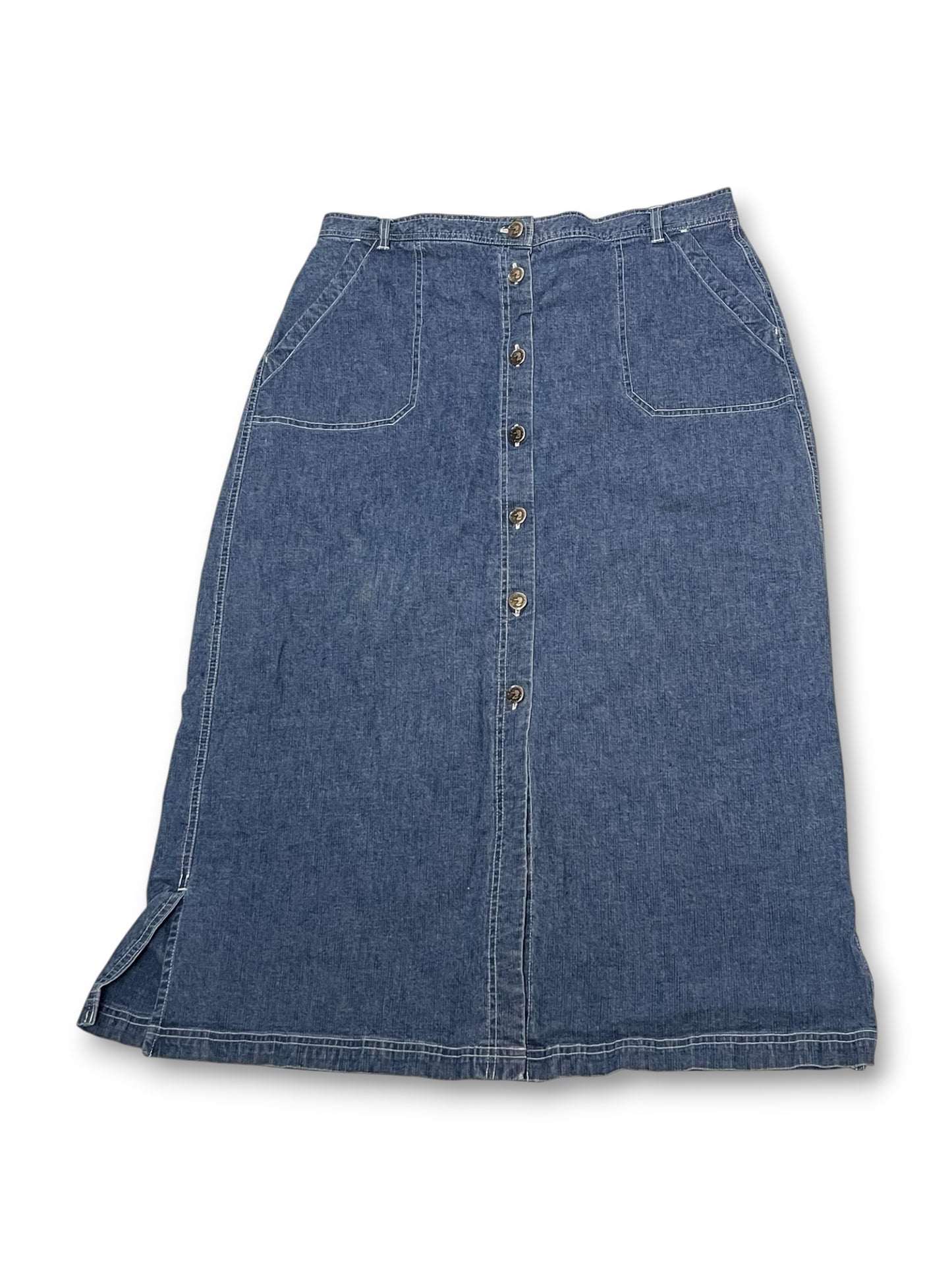 Y2K Medium Wash Denim Midi Skirt (XL)