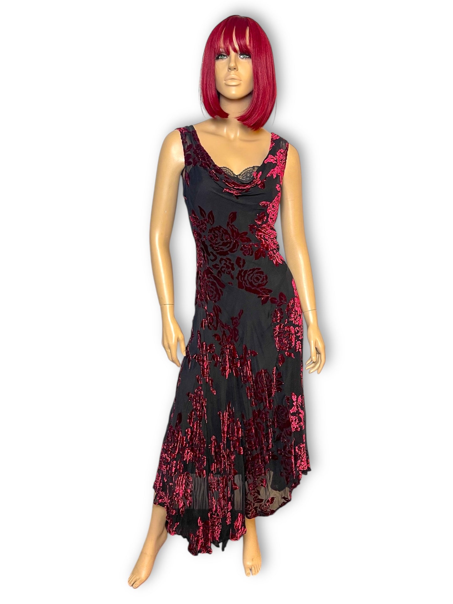 90’s/Y2K Robbie Bee Black and Red Floral Cocktail Dress (M)