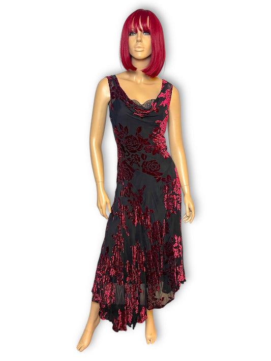 90’s/Y2K Robbie Bee Black and Red Floral Cocktail Dress (M)
