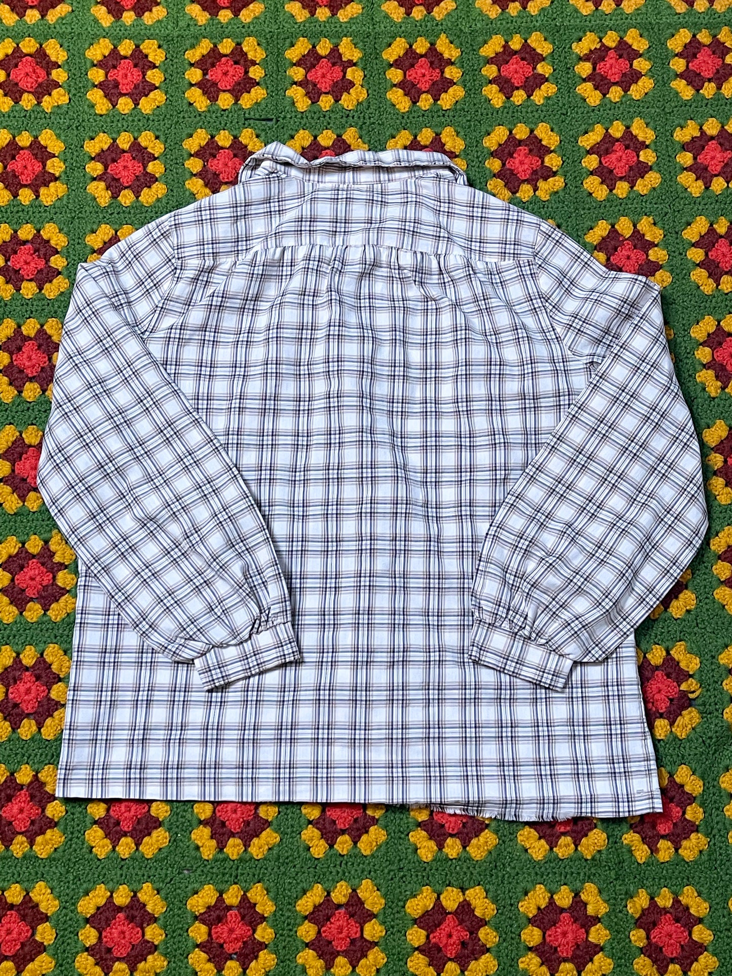 60’s/70’s Collegian of California Brown and White Plaid Blouse (M)