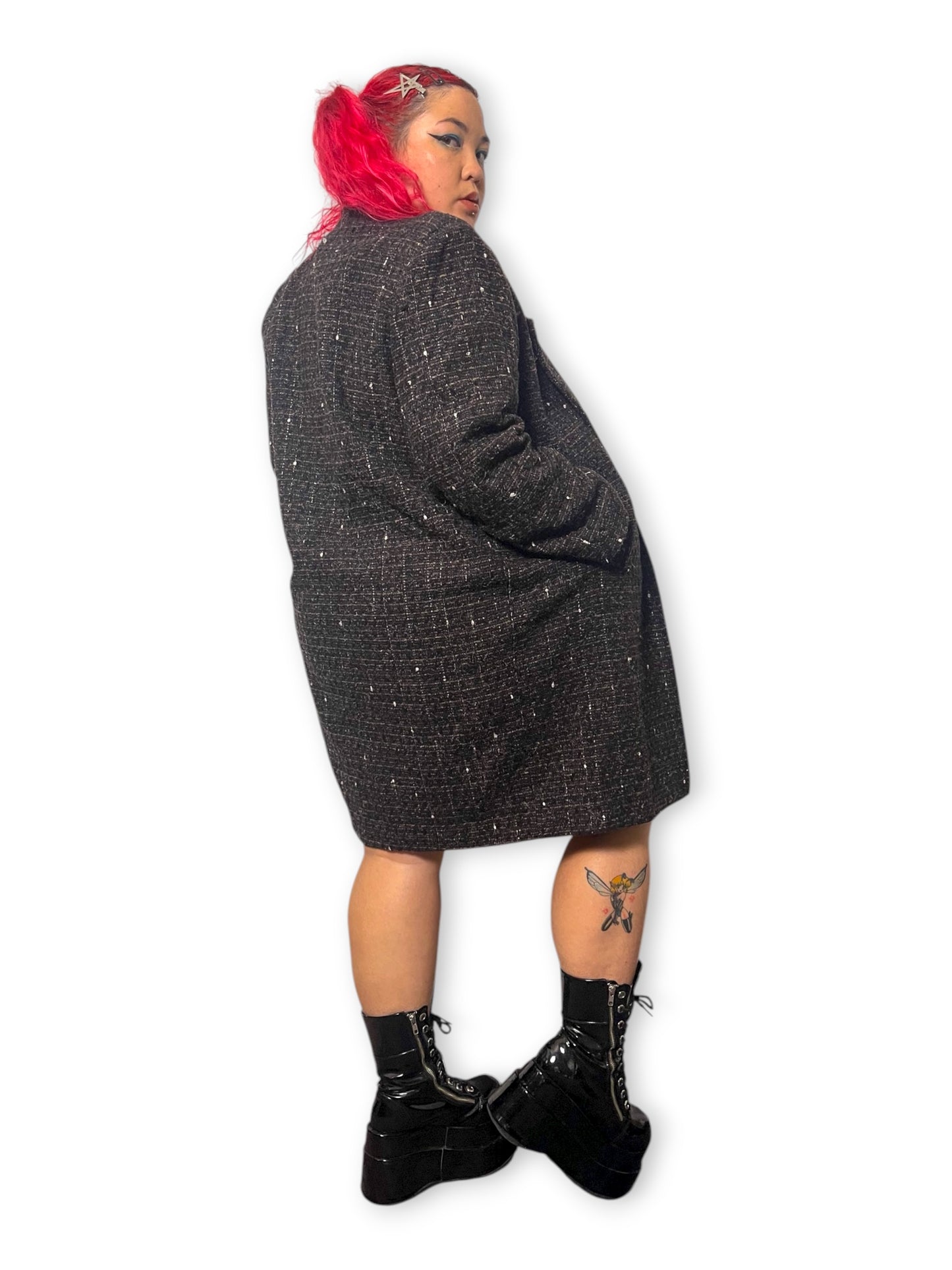 80’s/90’s Julia Klein Black Jacquard Knit Overcoat (L/XL)