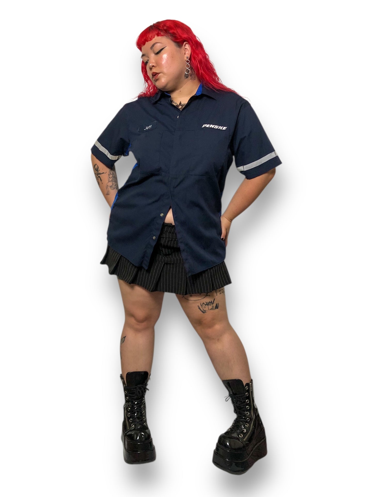 Y2K/Modern Navy Blue Work Shirt (XL/2X)