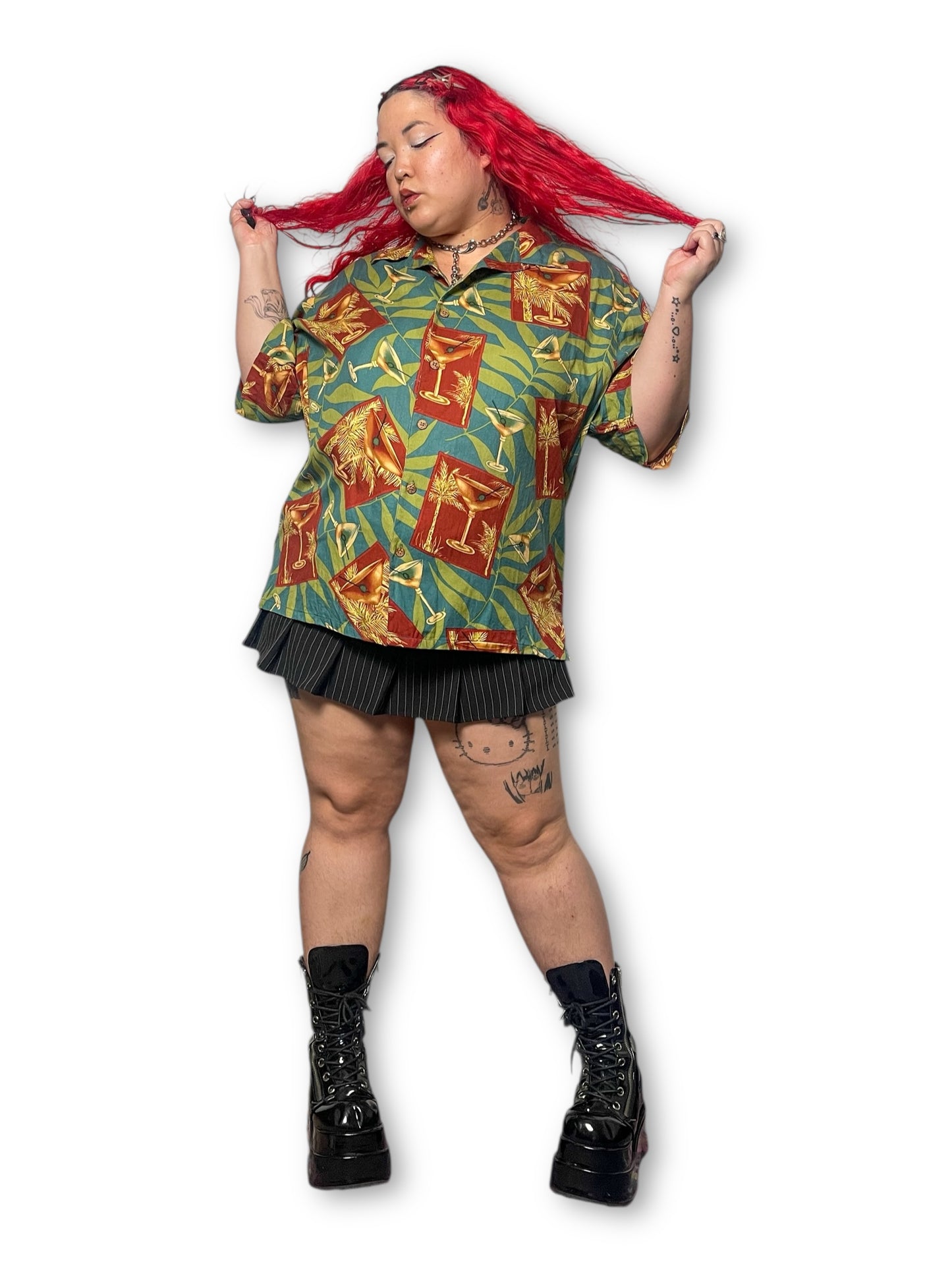 90’s/Y2K Island Republic Martini Print Hawaiian Shirt (2X/3X)