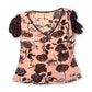 Y2K Pink and Brown Floral Print Top (S/M)