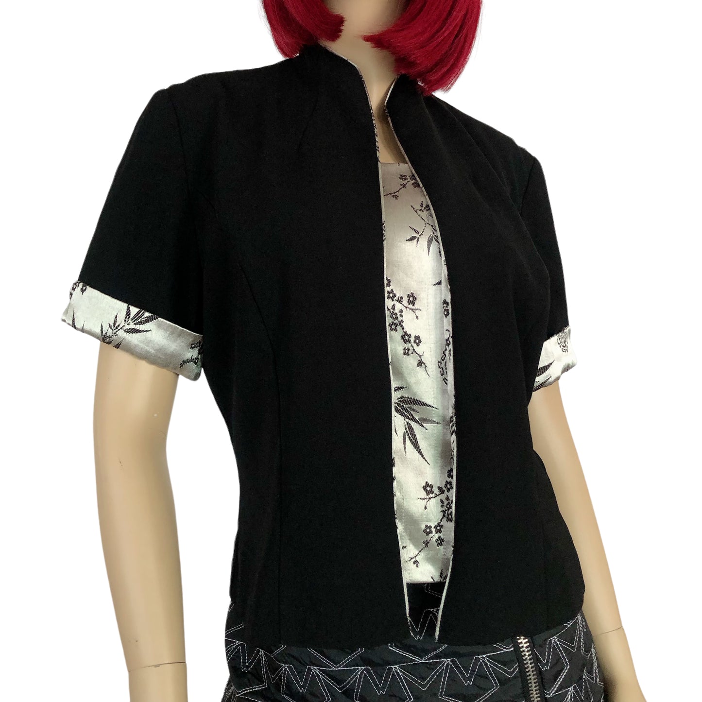 90's Dressbarn Black and Silver Brocade Cardigan + Top Set (L)